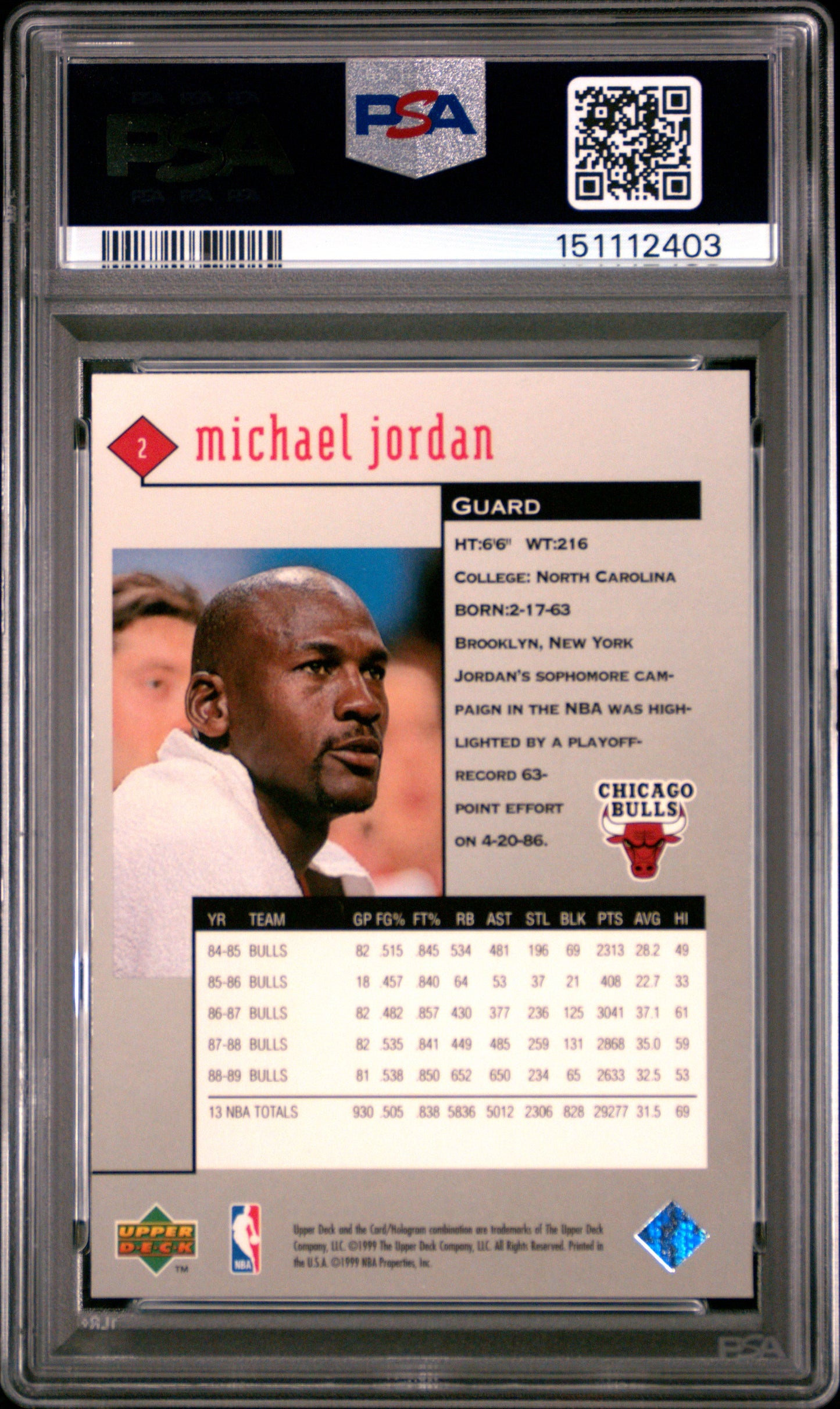 1998 Upper Deck Black Diamond Michael Jordan #2 Single PSA 10