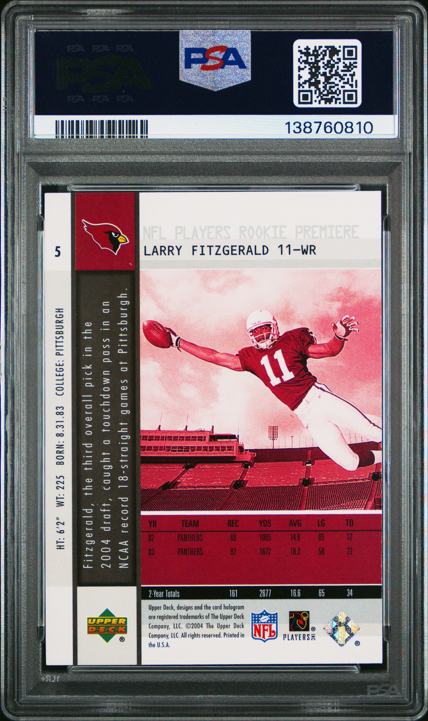 2004 Upper Deck Rookie Premiere Larry Fitzgerald #5 PSA 10
