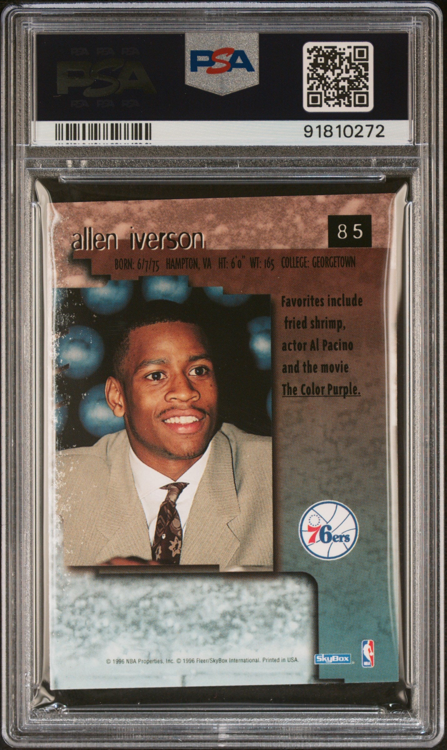 1996 Skybox Premium Allen Iverson #85 PSA A