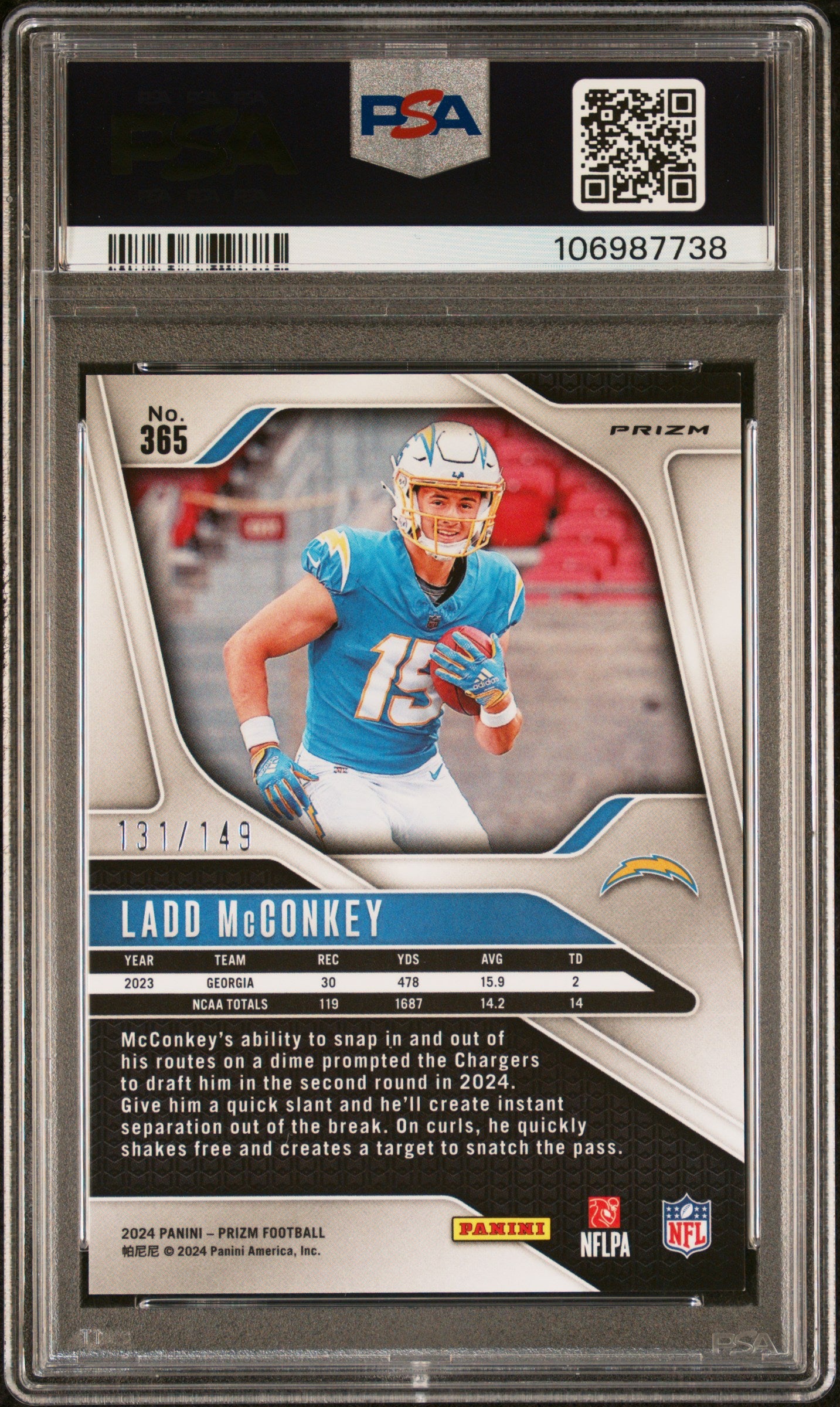 2024 Panini Prizm Ladd Mcconkey #365 Red Wave PSA 9
