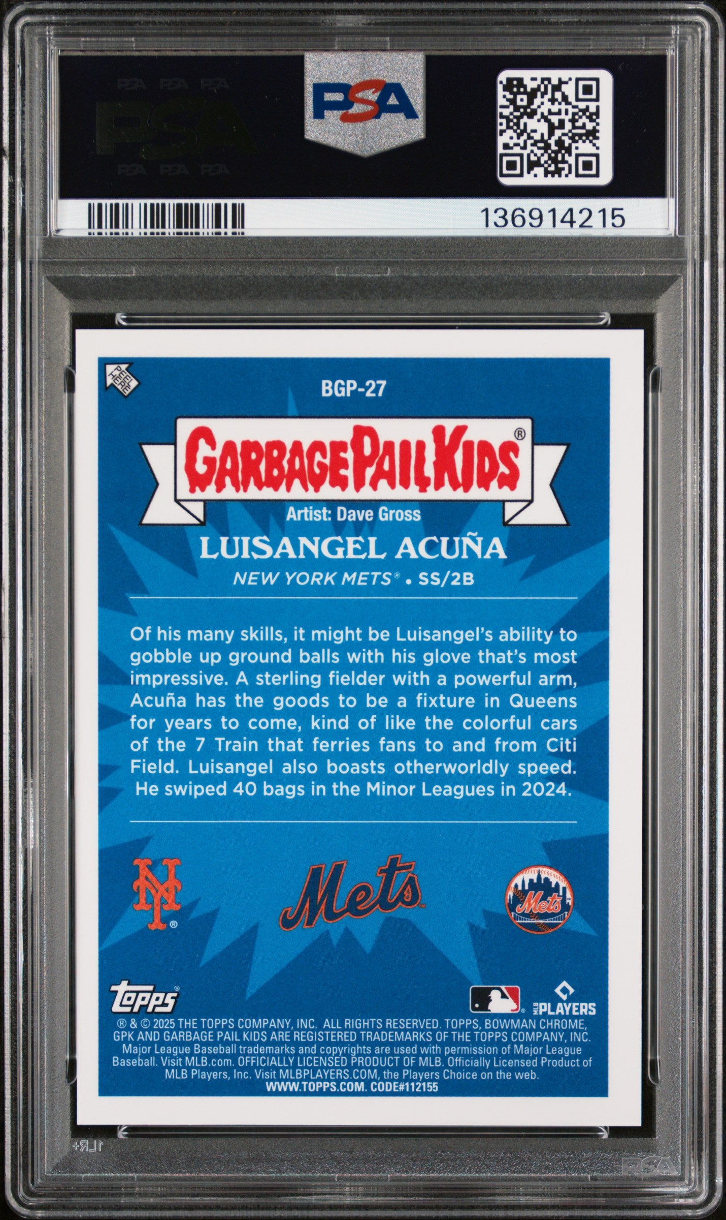 2025 Bowman Chrome Bowman GPK Artsy Acuna #BGP-27 PSA 10