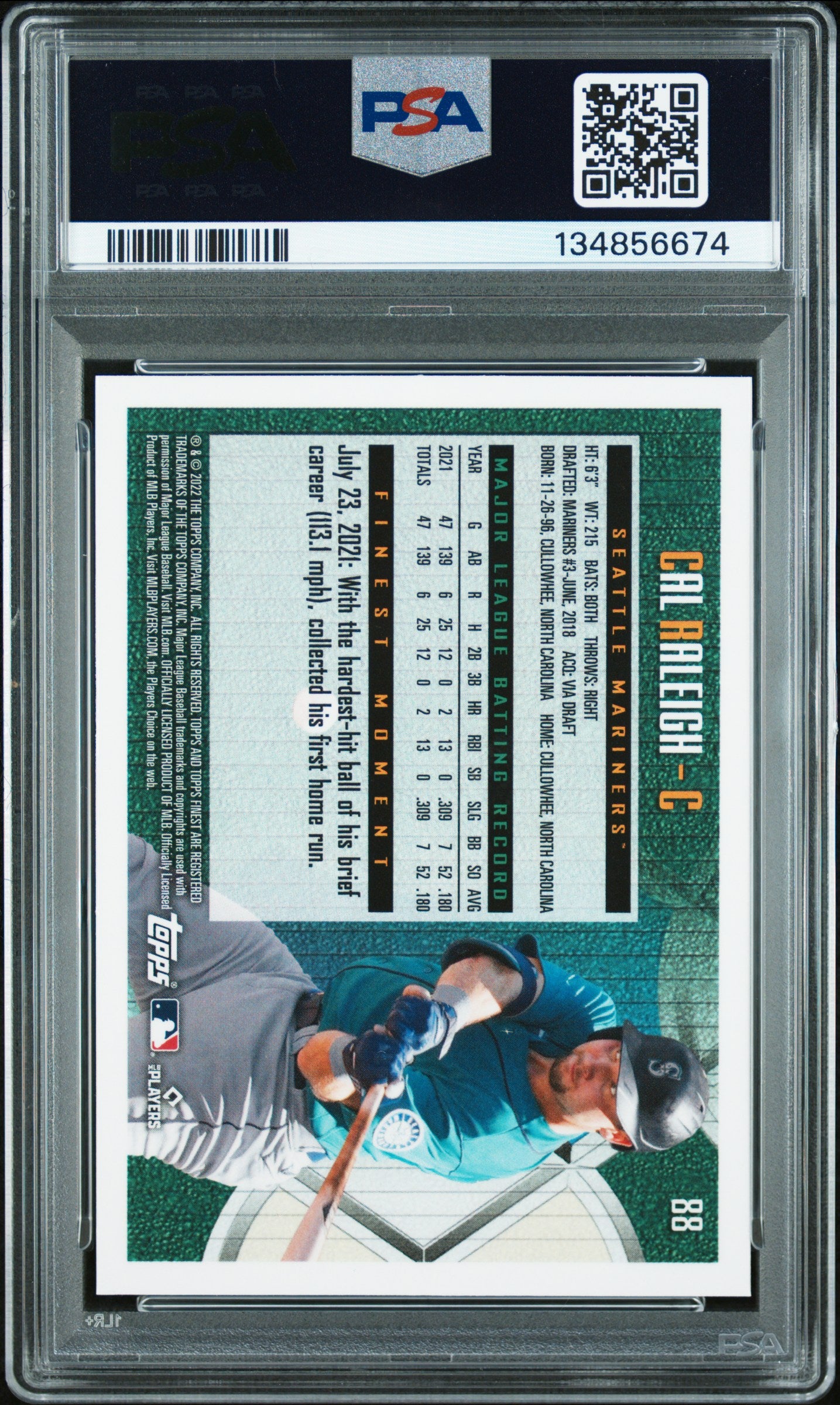 2022 Topps Finest Flashbacks Cal Raleigh #88 PSA 10