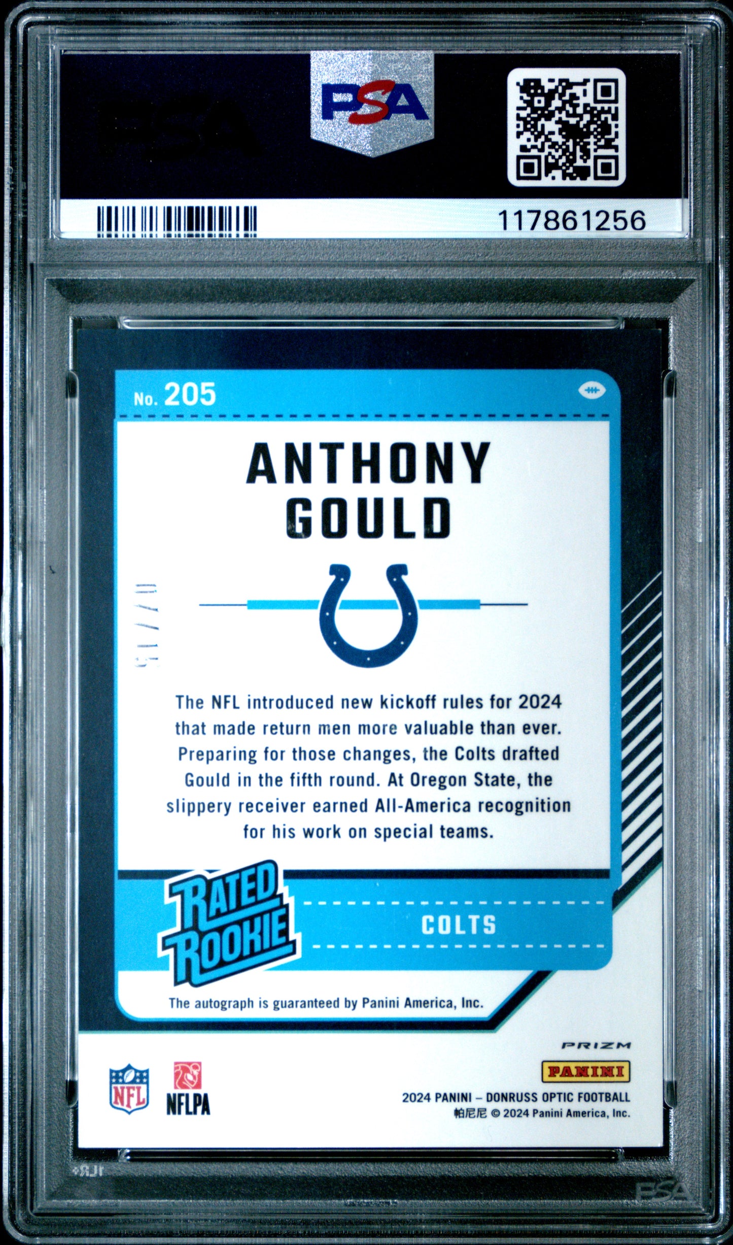 2024 Panini Donruss Optic Anthony Gould #205 Autograph Ice PSA 9