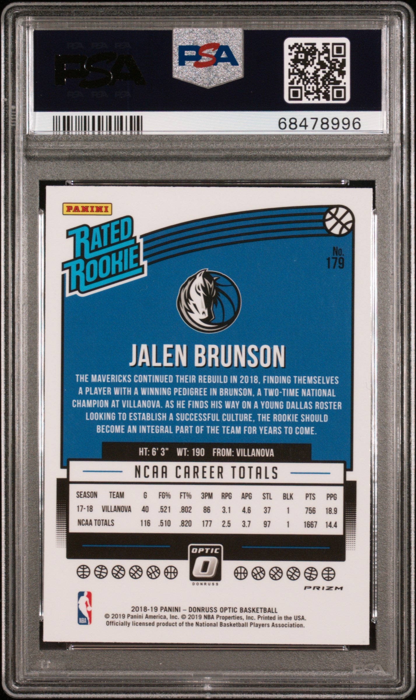 2018 Panini Donruss Optic Jalen Brunson #179 Blue Velocity PSA 9