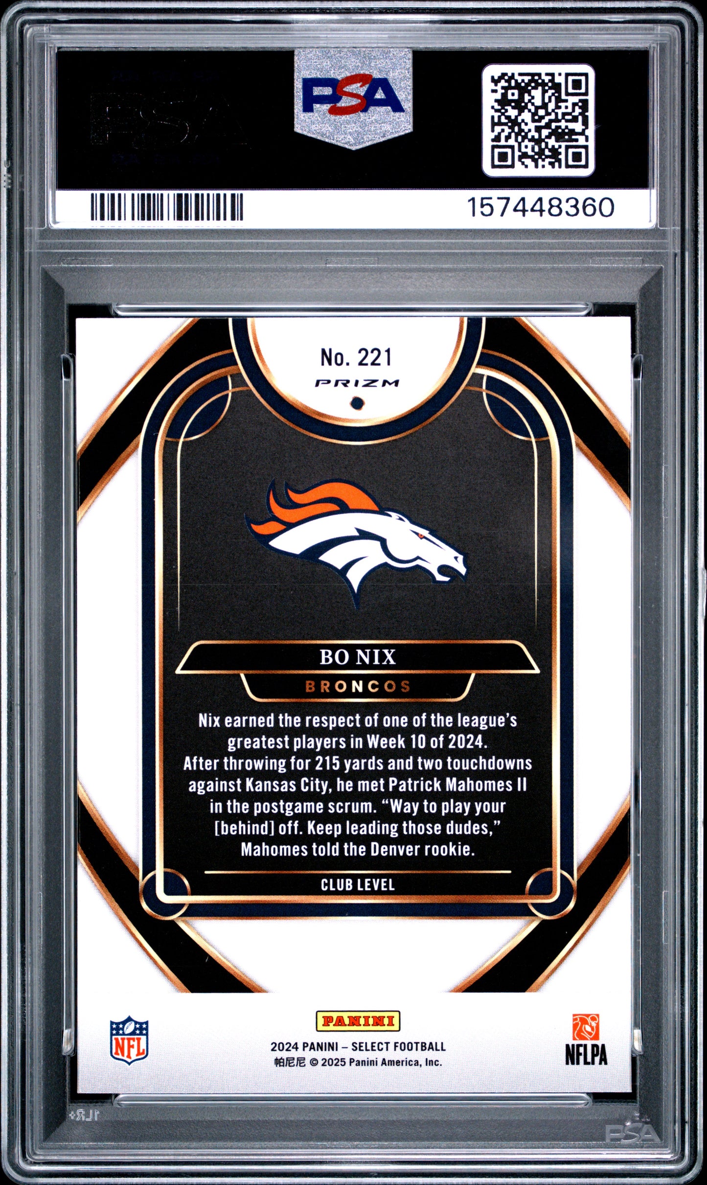 2024 Panini Select Bo Nix #221 Black & Gold Shock PSA 10