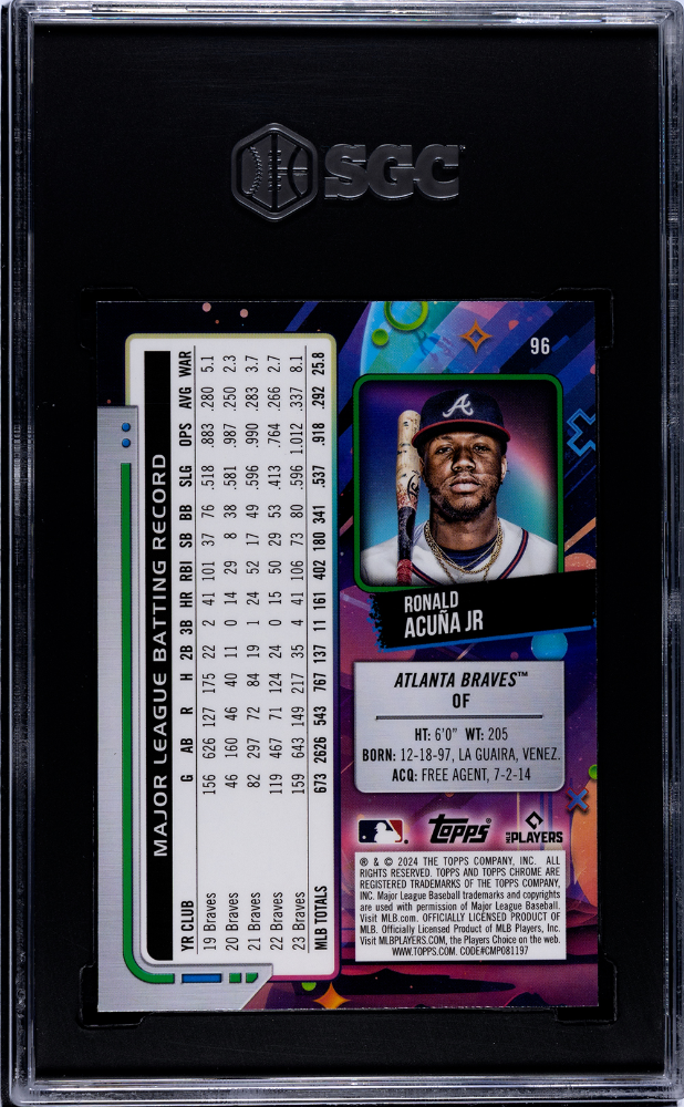 2024 Topps Cosmic Chrome Ronald Acuna JR. #96 Green Space Dust /75 SGC 9.5