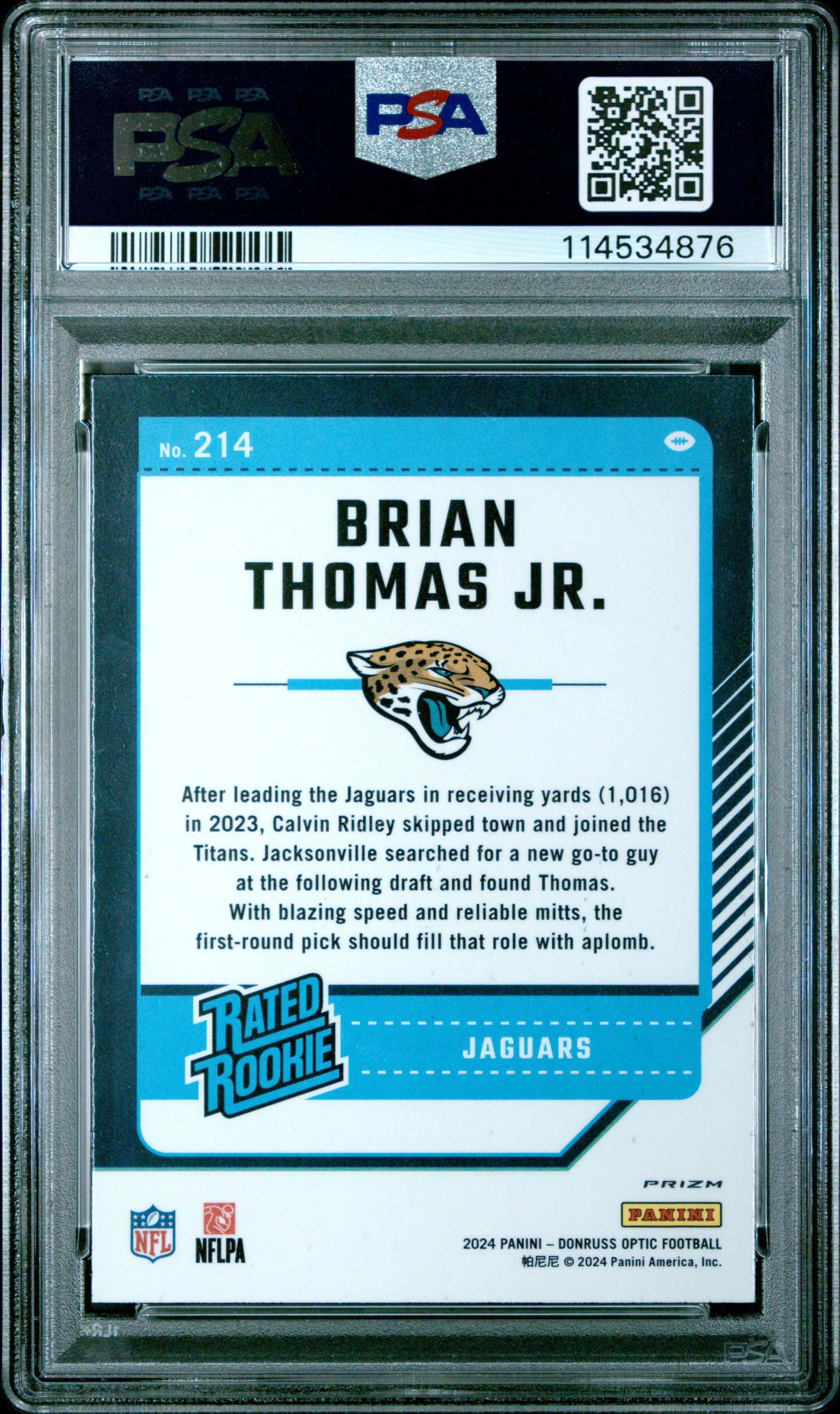 2024 Panini Donruss Optic Brian Thomas JR. #214 Green Velocity PSA 10