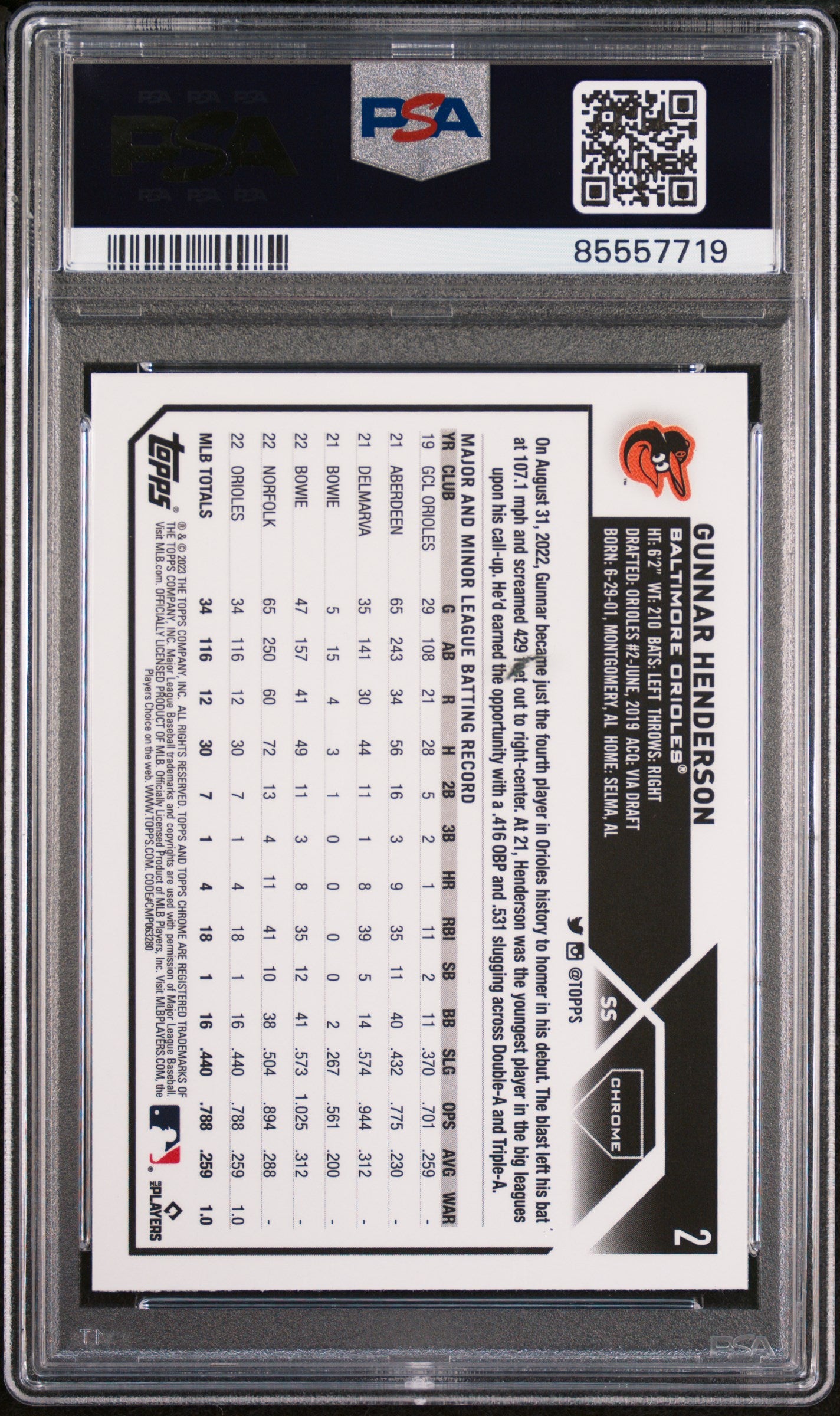 2023 Topps Chrome Logofractor Edition Gunnar Henderson #2 PSA 10
