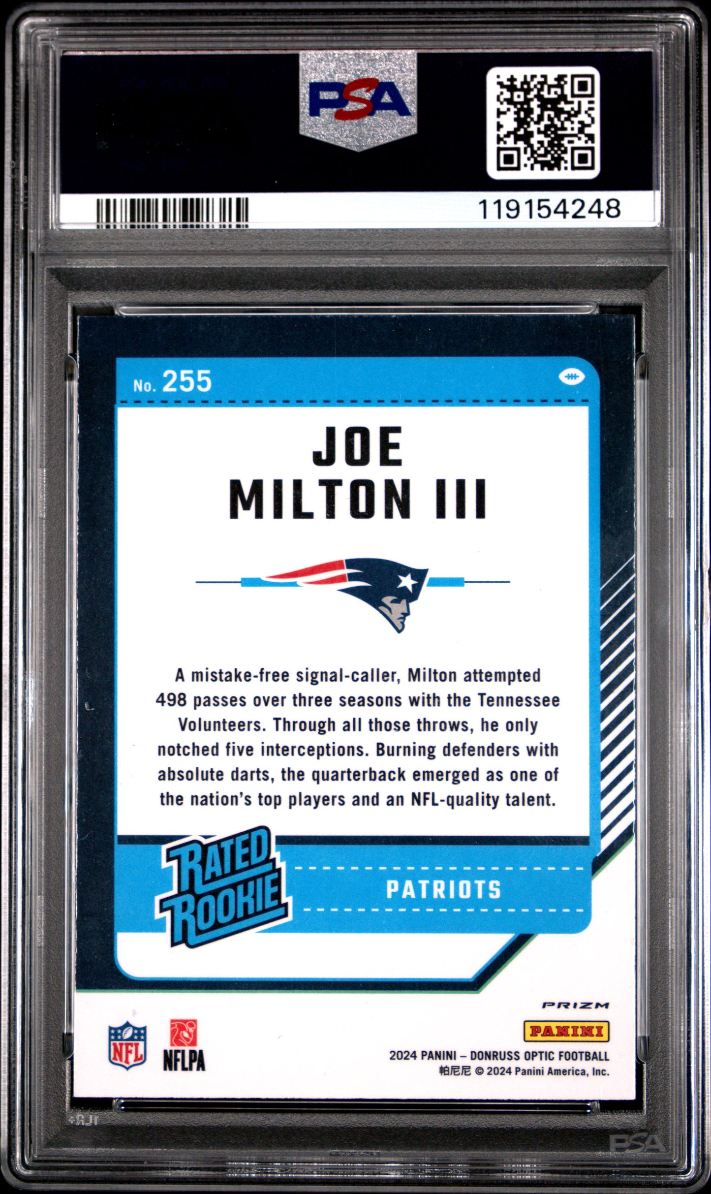 2024 Panini Donruss Optic Joe Milton III #255 Stars PSA 10
