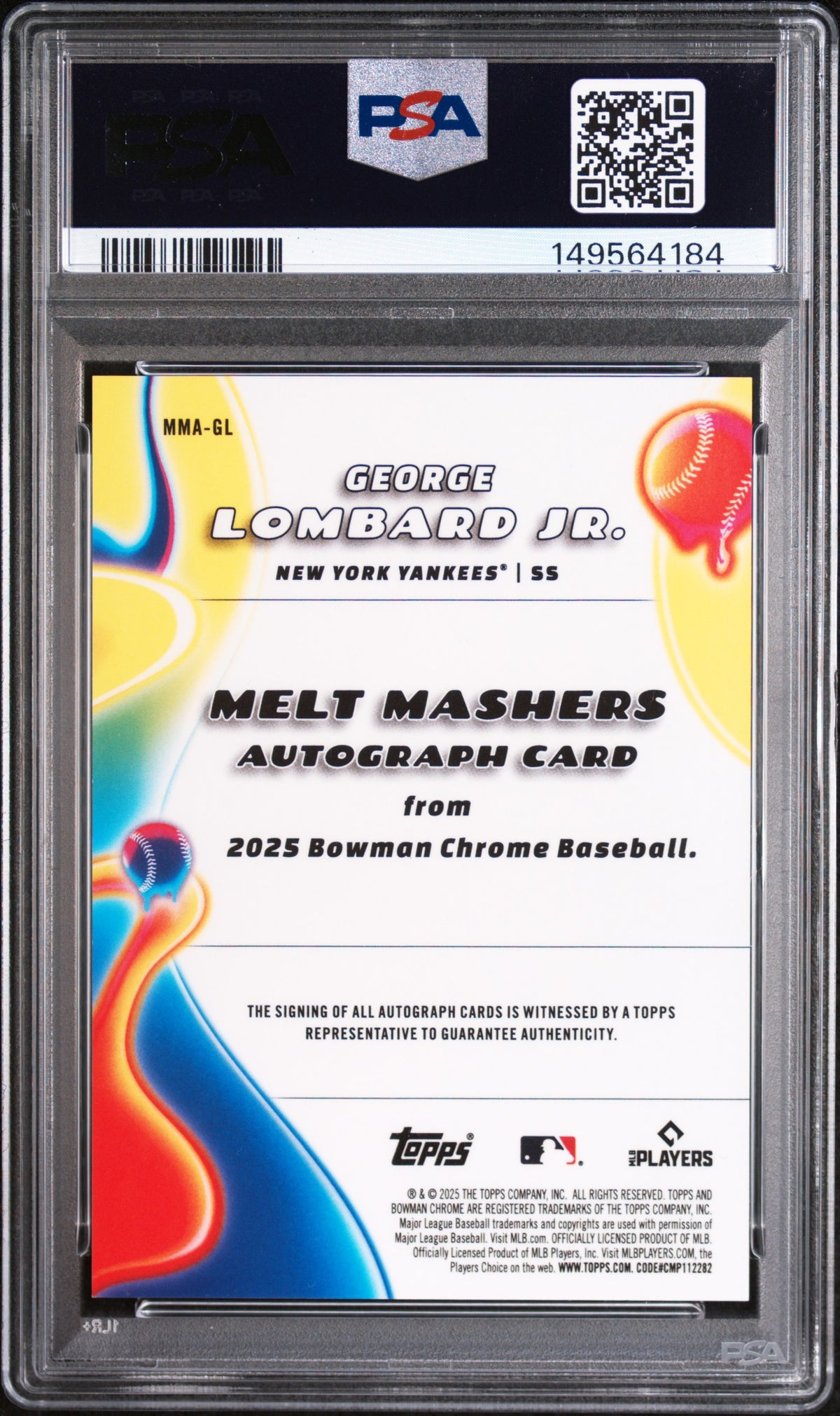 2025 Bowman Chrome Melt Mashers Auto George Lombard JR. #MMA-GL Orange PSA 10