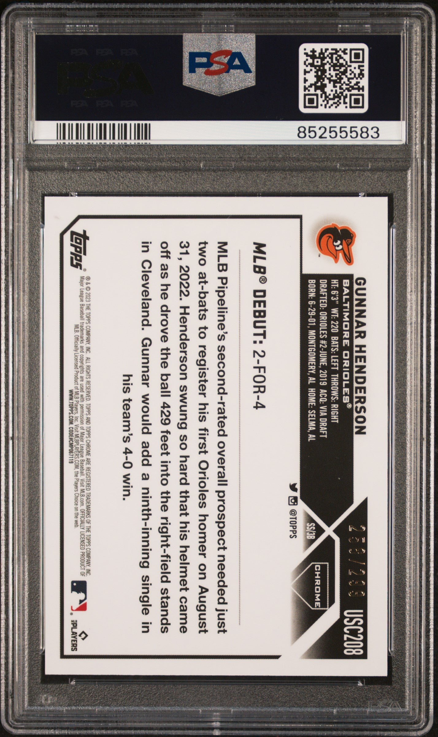 2023 Topps Chrome Update Gunnar Henderson #USC208 Purple Lava Lamp Ref PSA 10