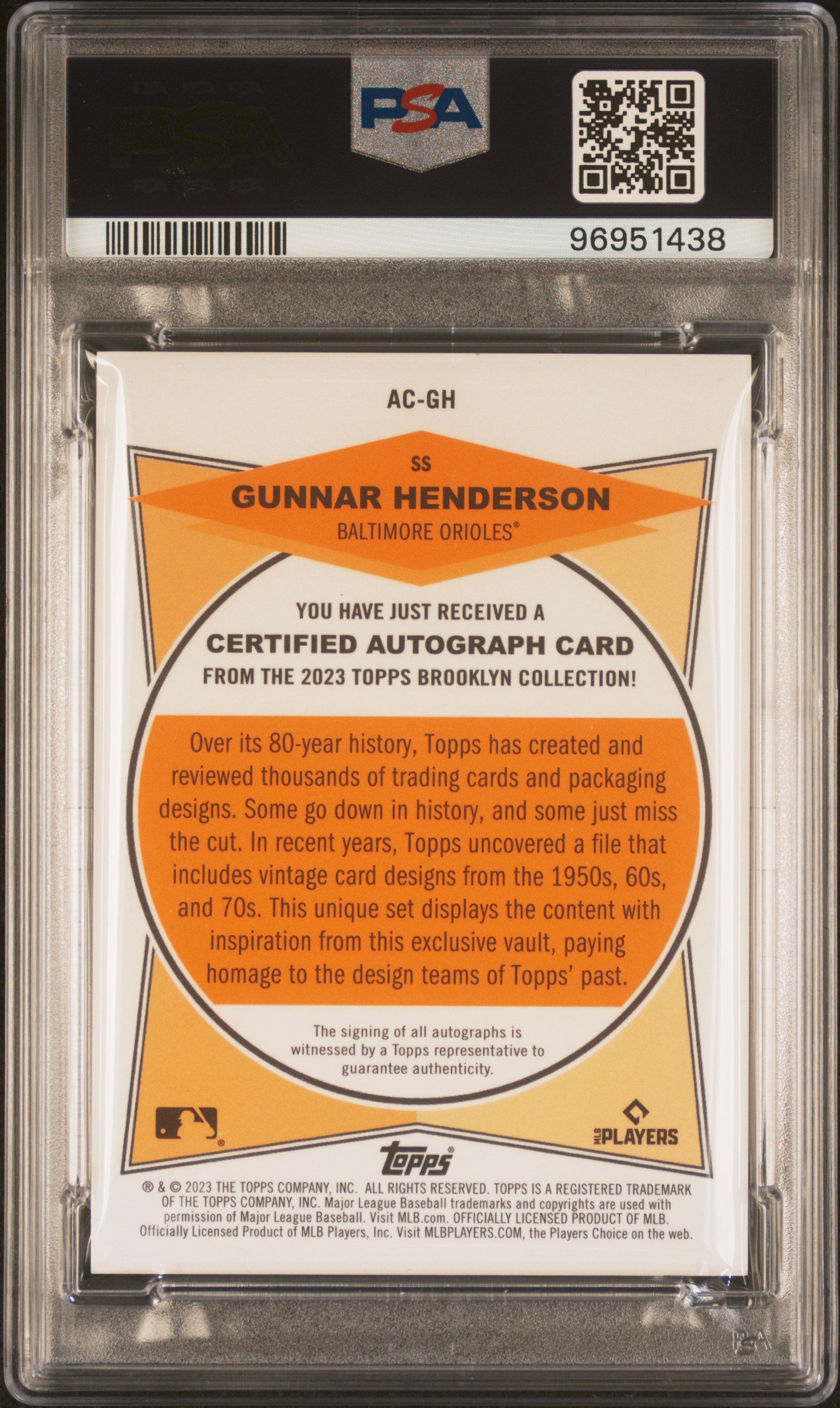 2023 Topps Brooklyn Collection Autograph Gunnar Henderson #GH Blue 24/30 PSA 10