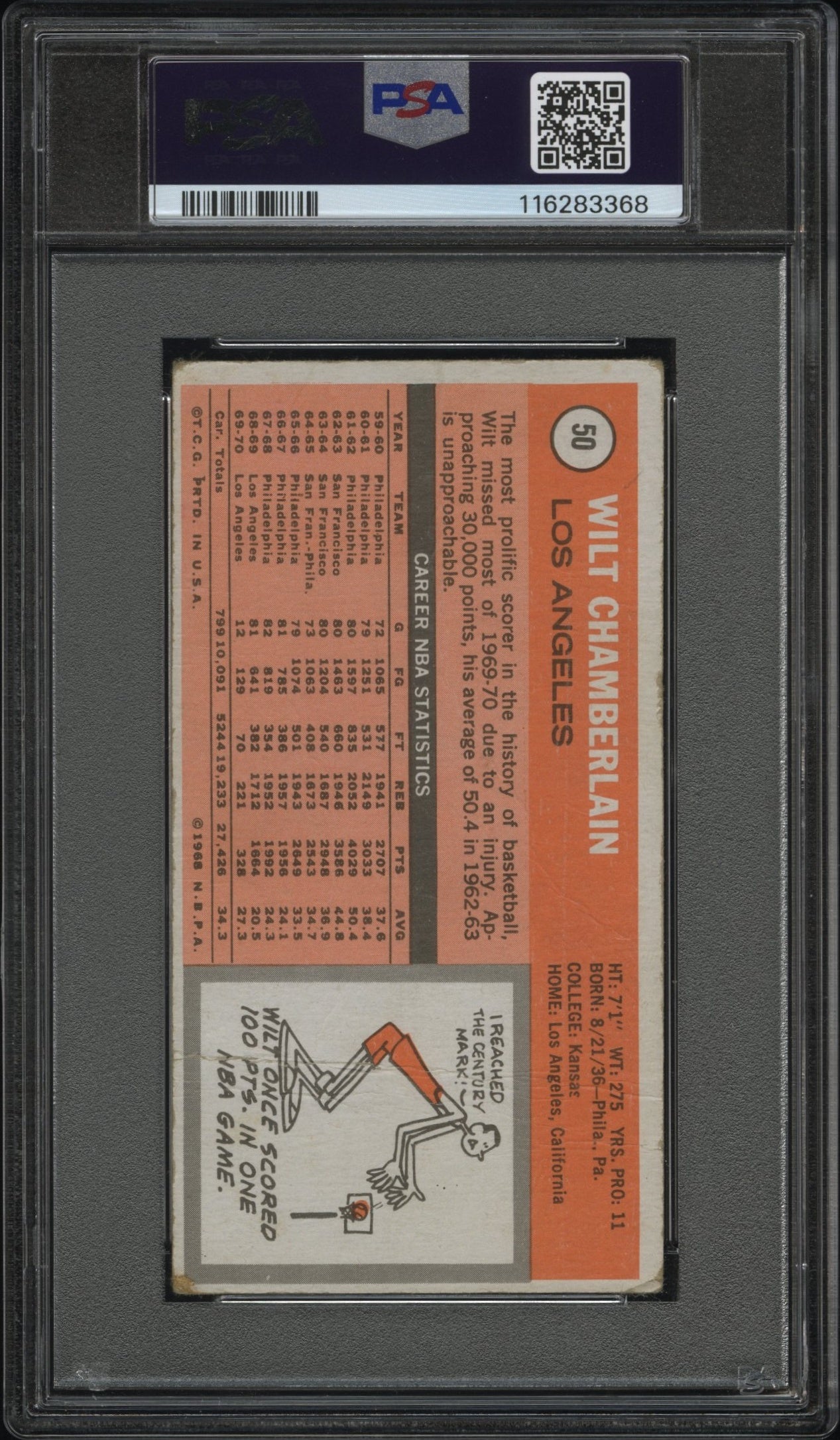 1970 Topps Wilt Chamberlain #50 PSA 1