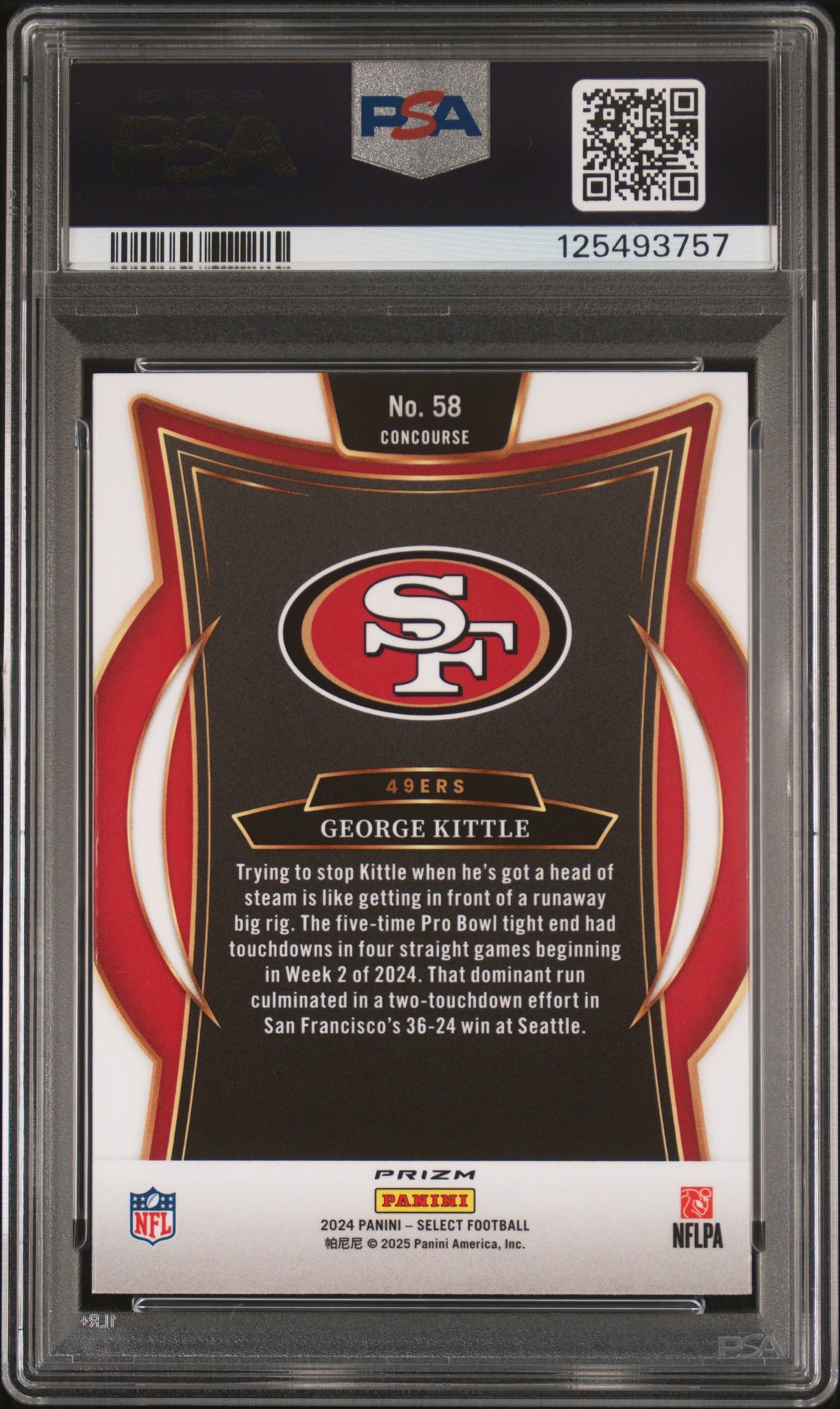 2024 Panini Select George Kittle #58 Zebra Shock PSA 9