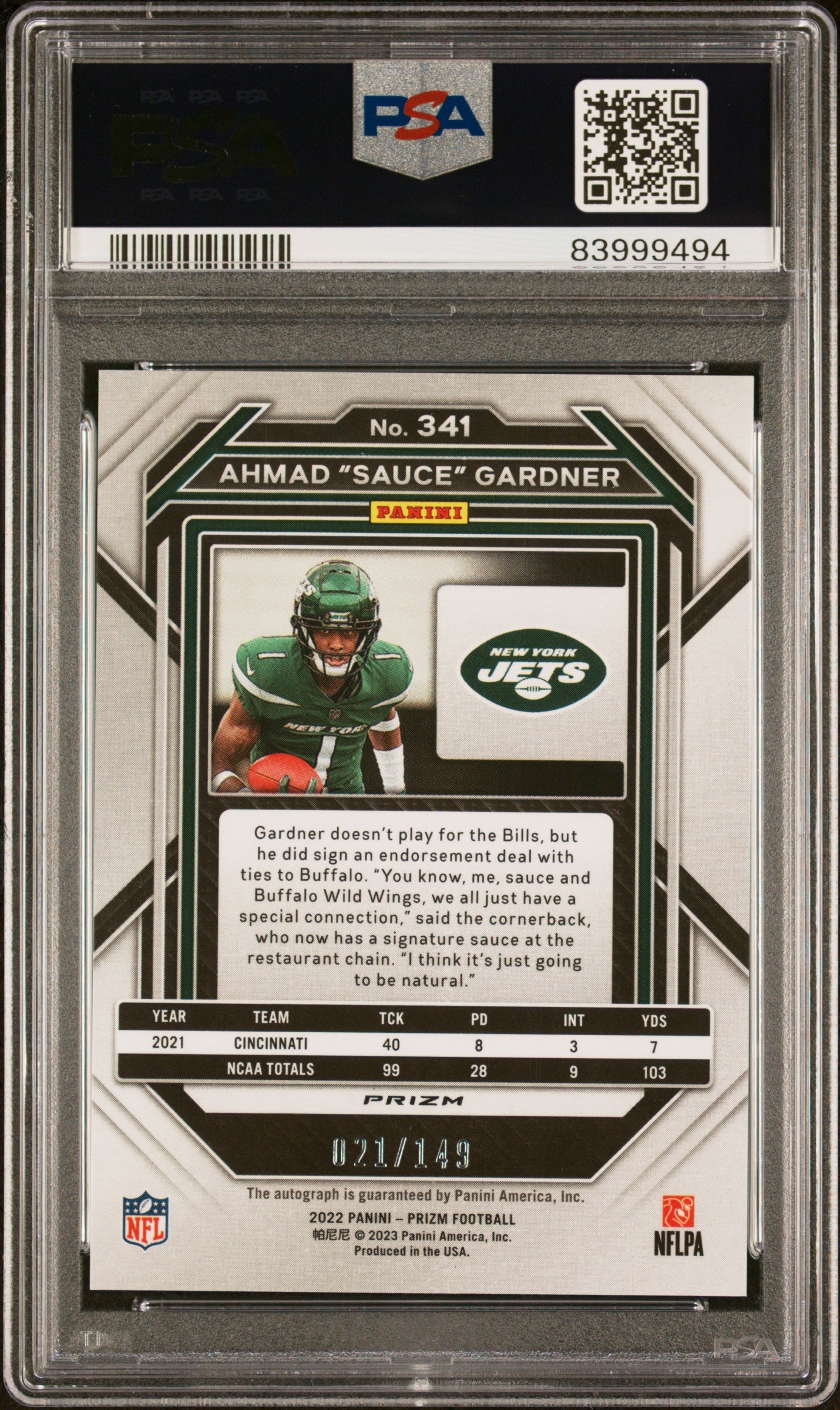 2022 Panini Prizm Sauce Gardner #341 Autograph Red Wave PSA 10
