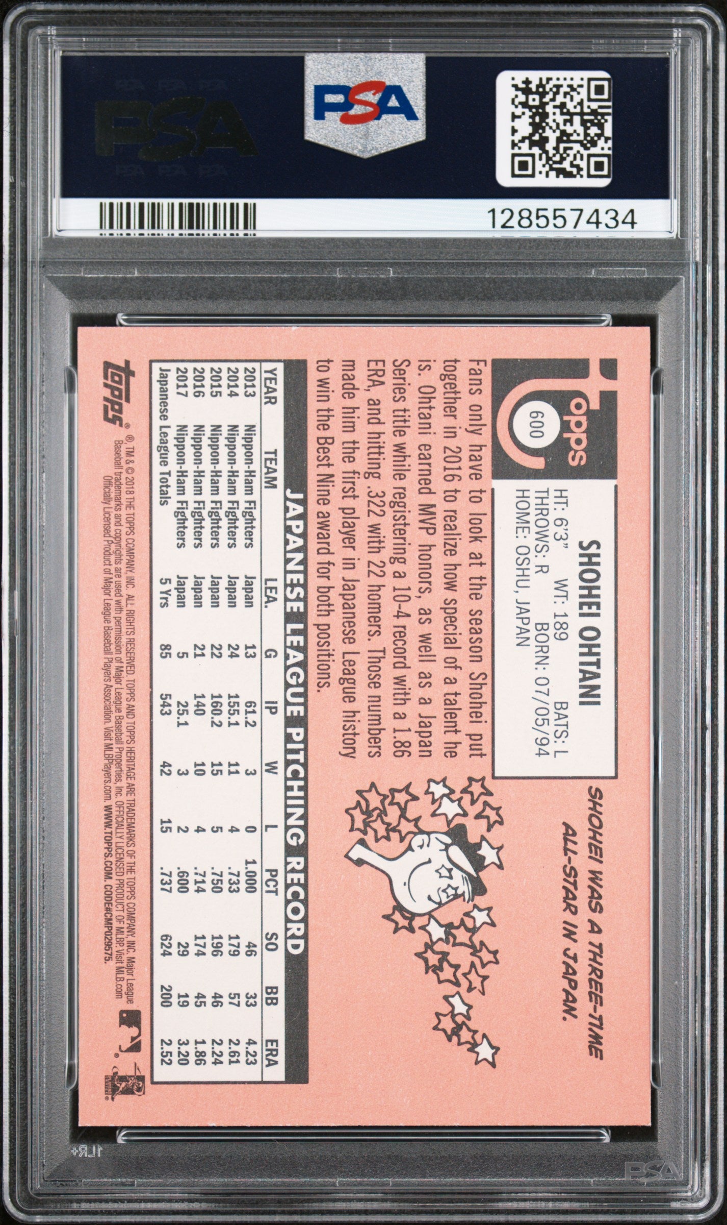 2018 Topps Heritage Shohei Ohtani #600 PSA 8