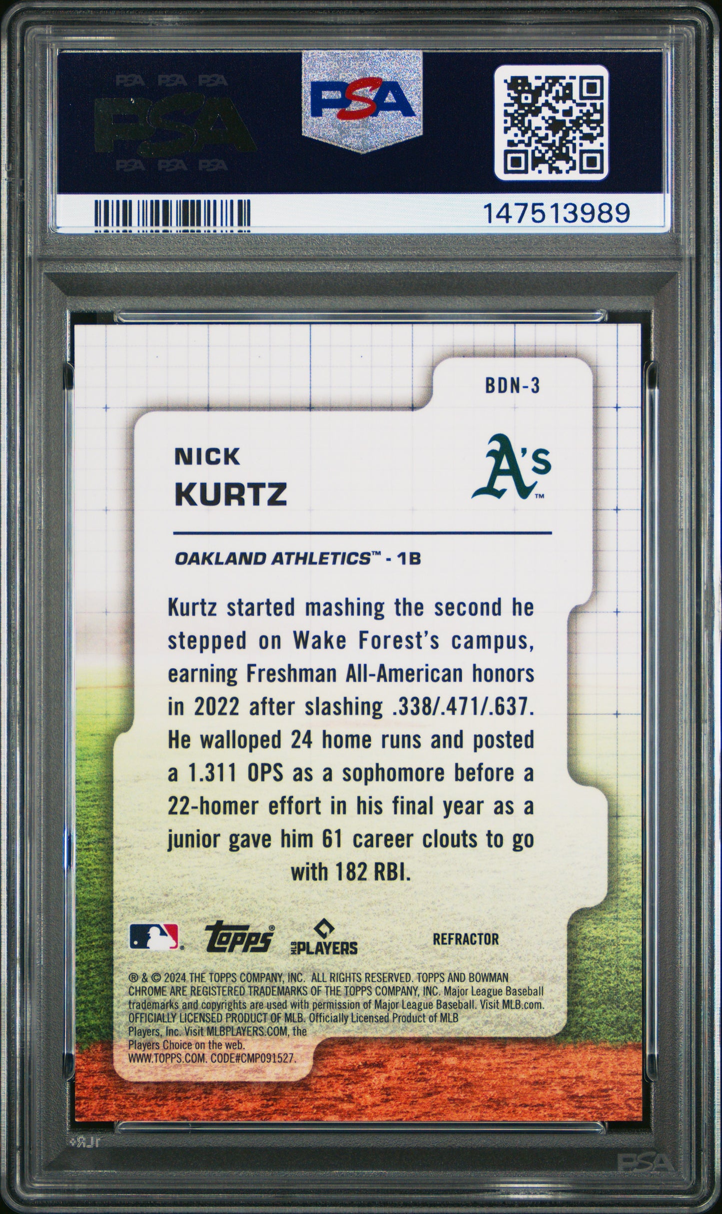2024 Bowman Draft Bowman Draft Night Nick Kurtz #BDN3 Refractor 088/250 PSA 10