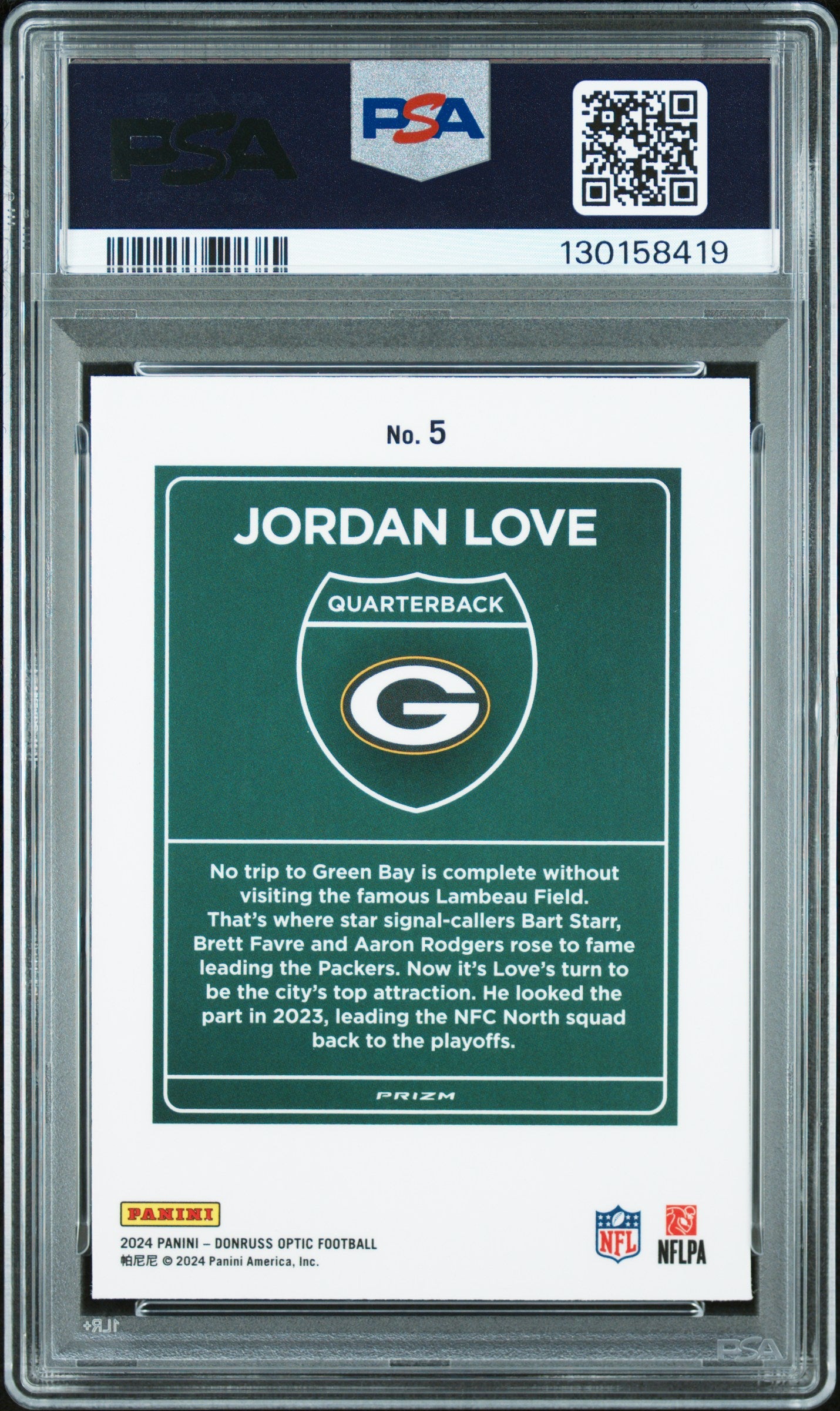 2024 Panini Donruss Optic Downtown! Jordan Love #5 PSA 9