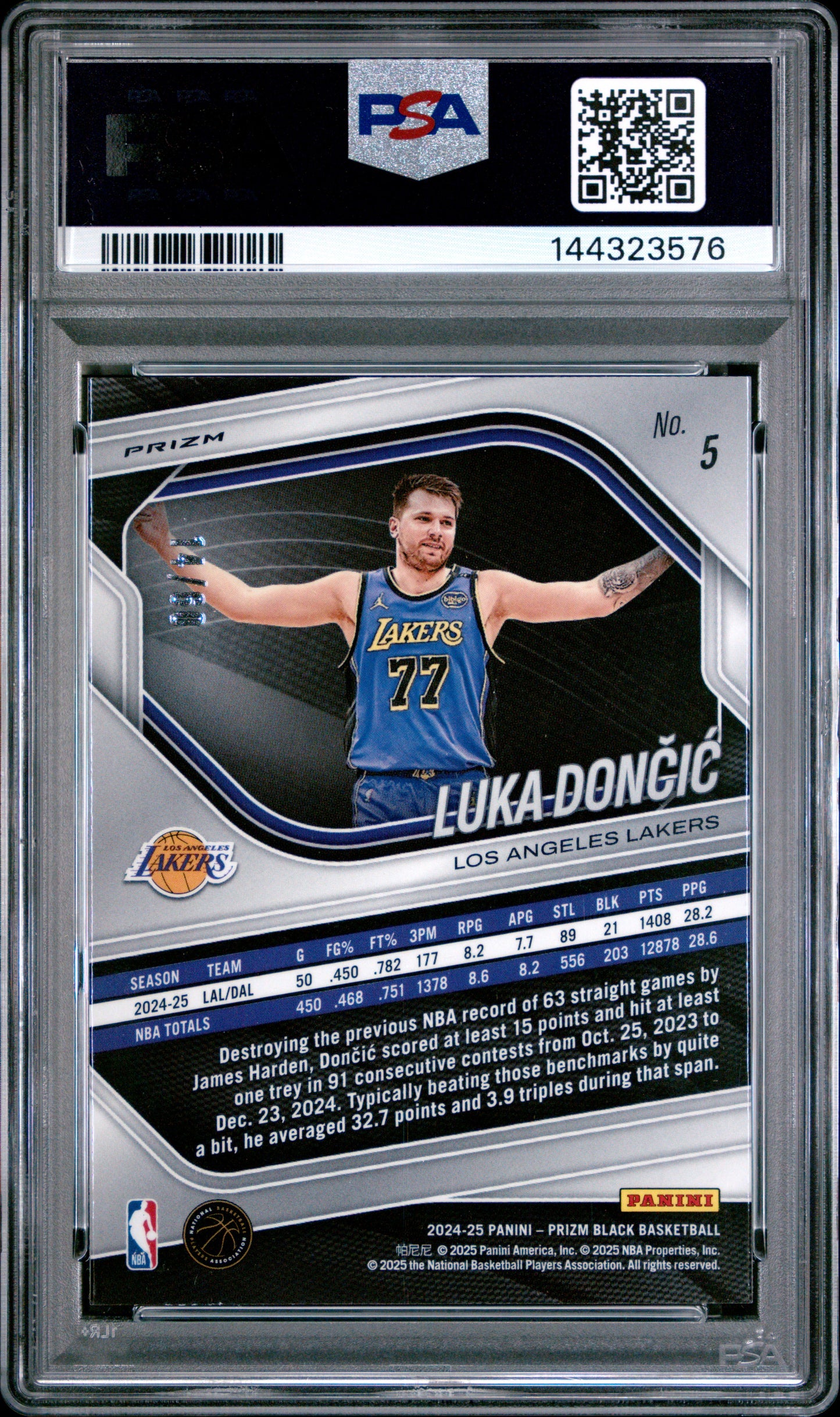 2024 Panini Prizm Black Luka Doncic #5 Orange Wave PSA 10
