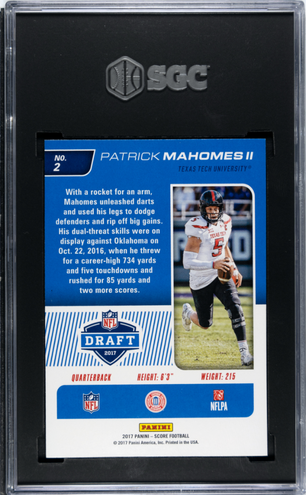 2017 Panini Score Patrick Mahomes II #2 NFL Draft SGC 9.5