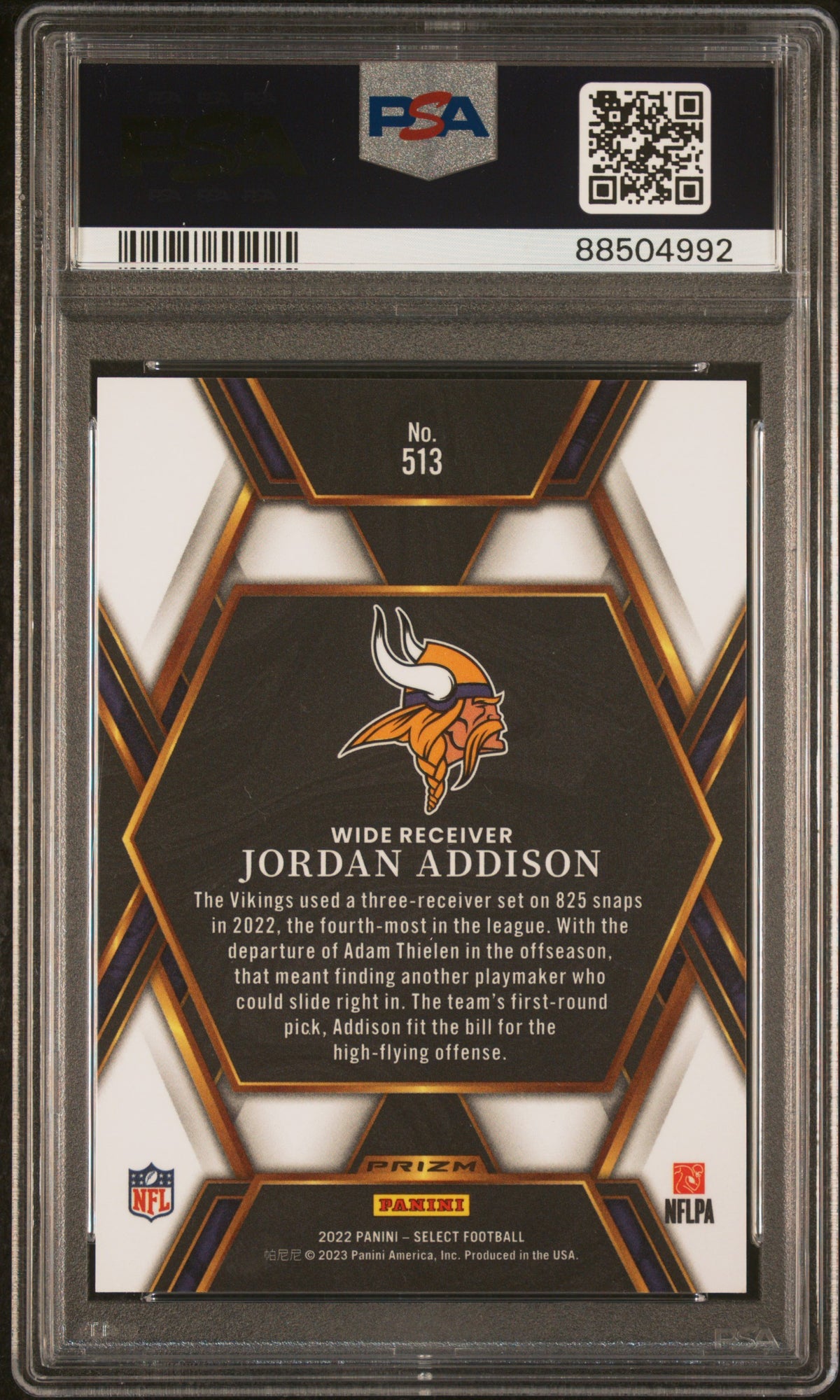 2022 Panini Select Jordan Addison #513 PSA 9