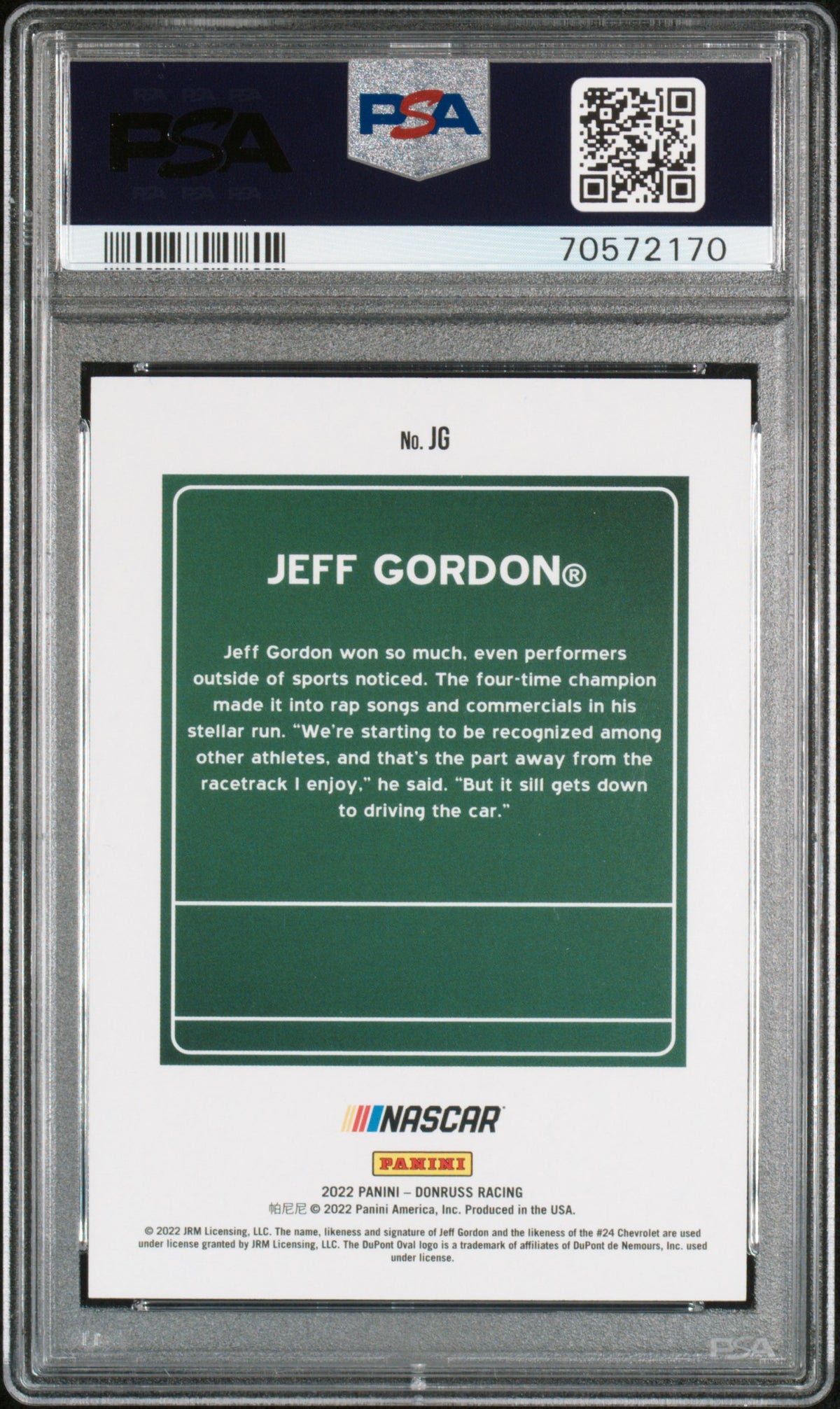 2022 Panini Donruss Racing Nascar Downtown Jeff Gordon #JG PSA 9