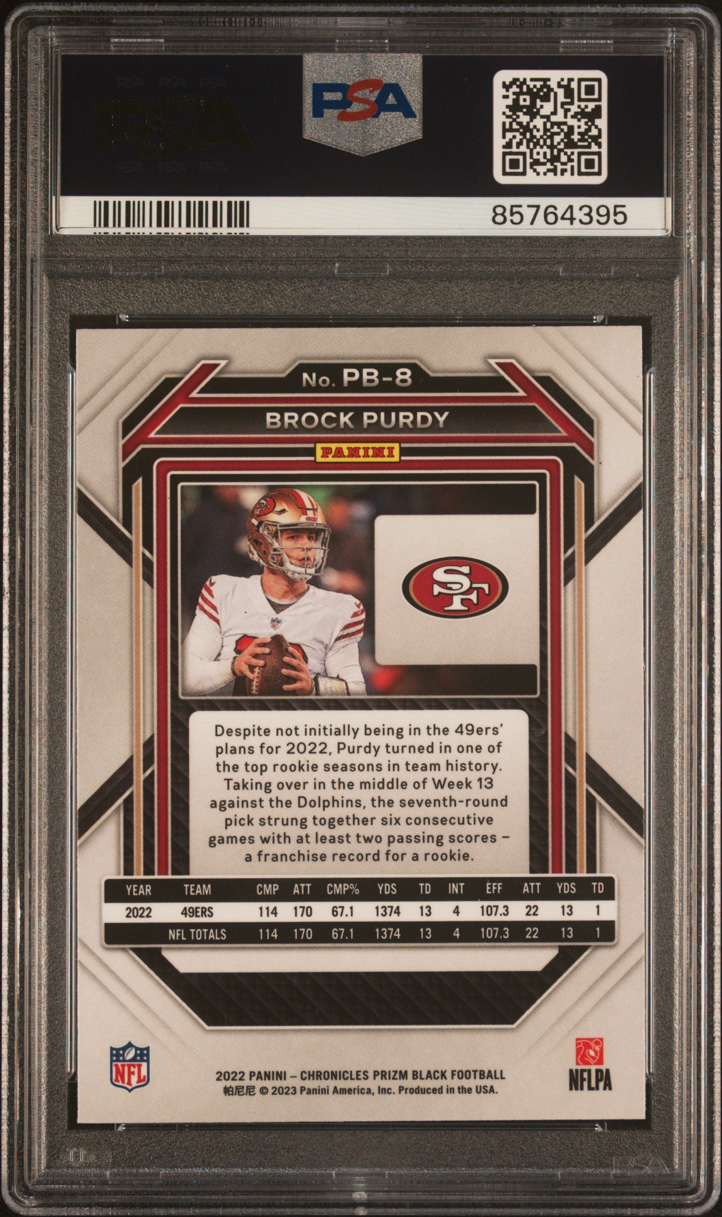 2022 Panini Chronicles Prizm Black Brock Purdy #PB8 PSA 9