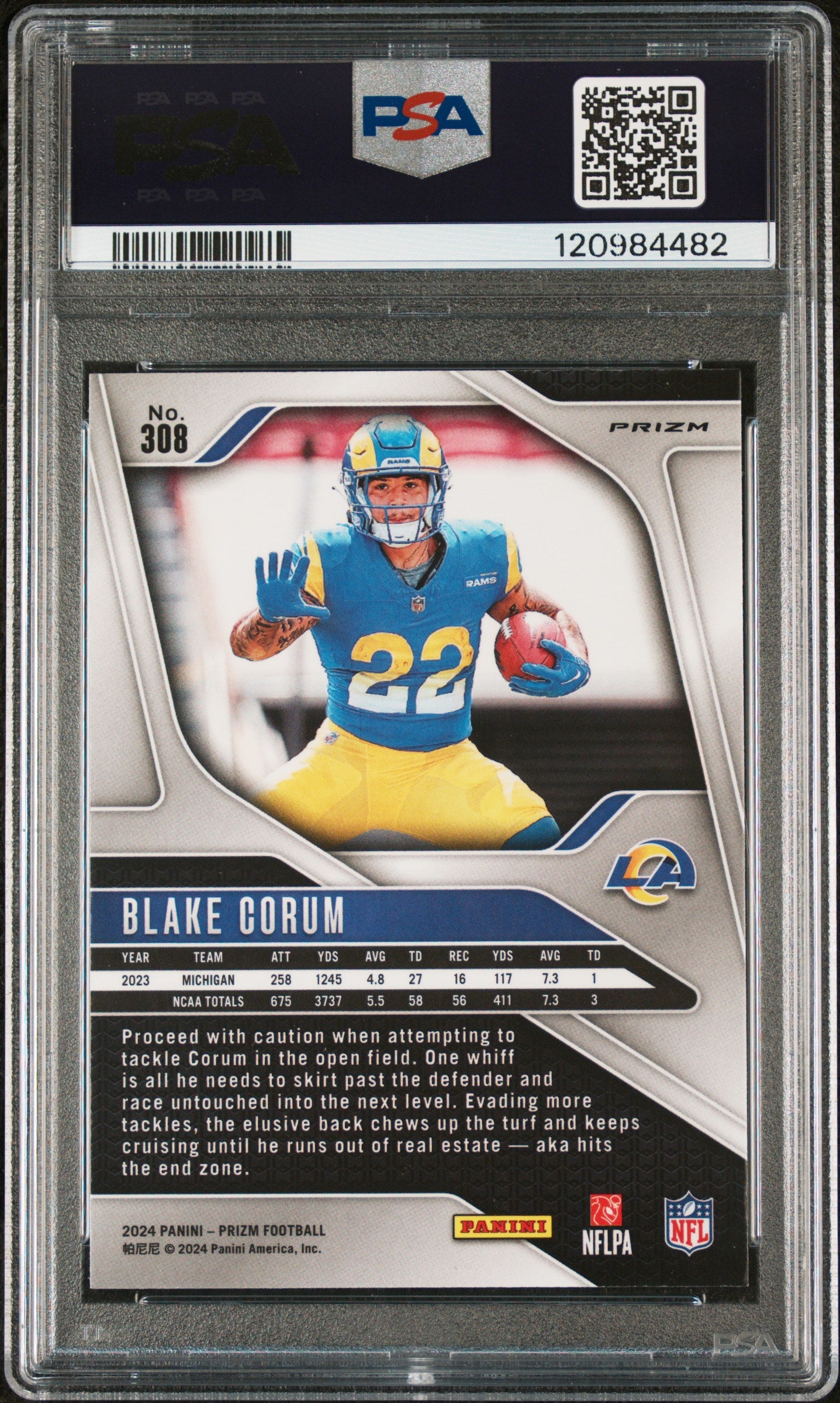 2024 Panini Prizm Blake Corum #308 Neon Green Pulsar PSA 10