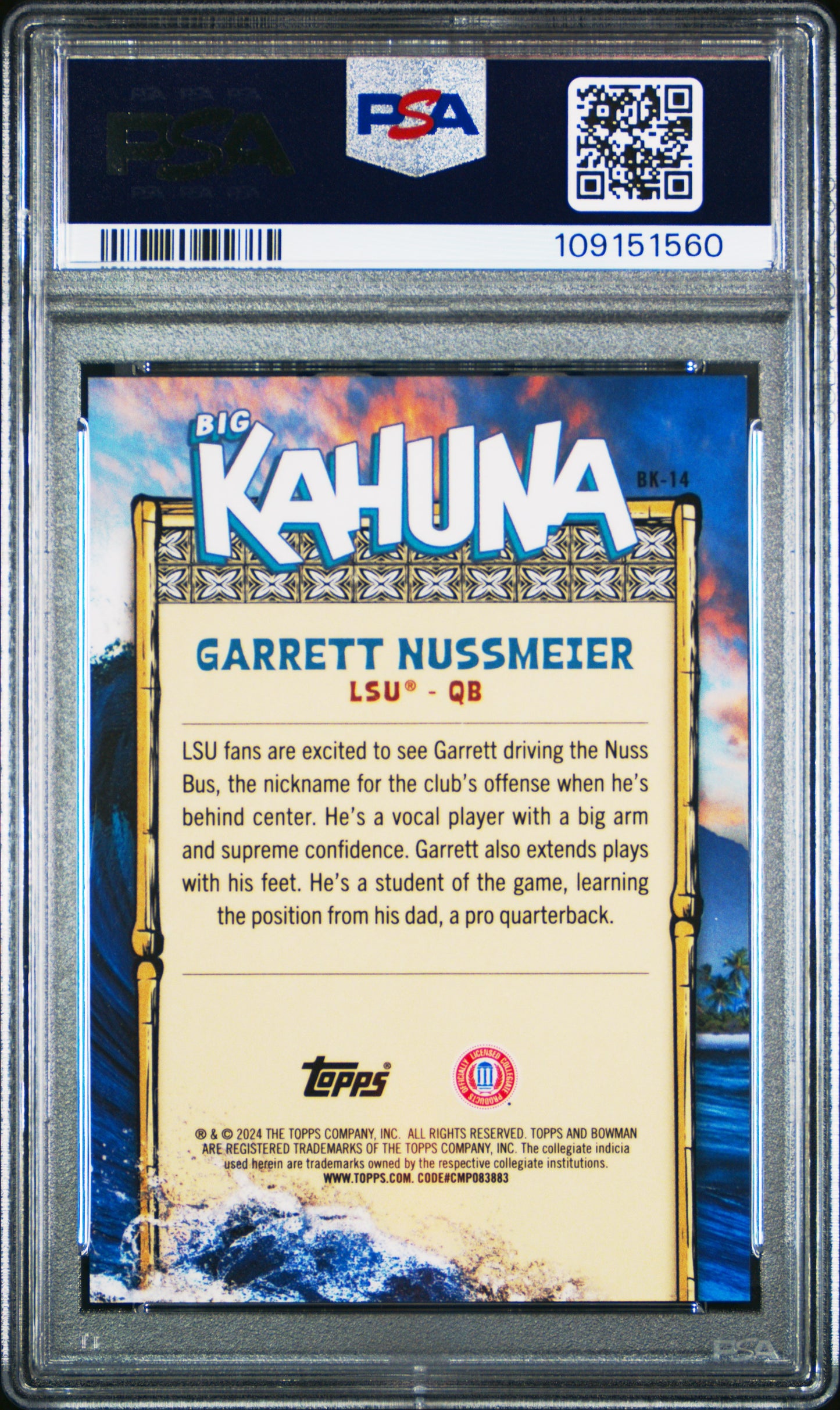 2024 Bowman University Chrome The Big Kahuna Garrett Nussmeier #BK14 PSA 9