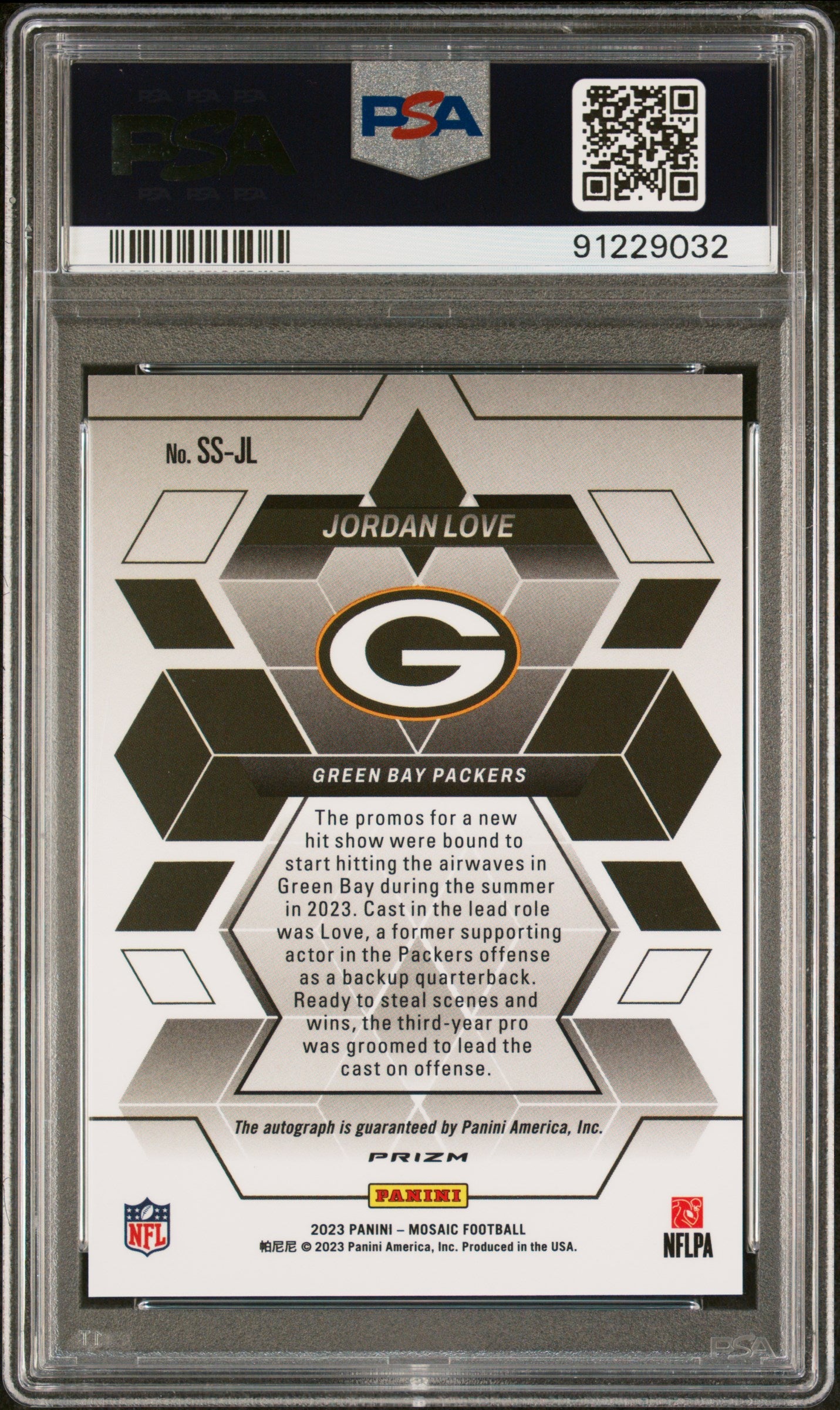 2023 Panini Mosaic Showtime Signature Jordan Love #SSJL PSA 9