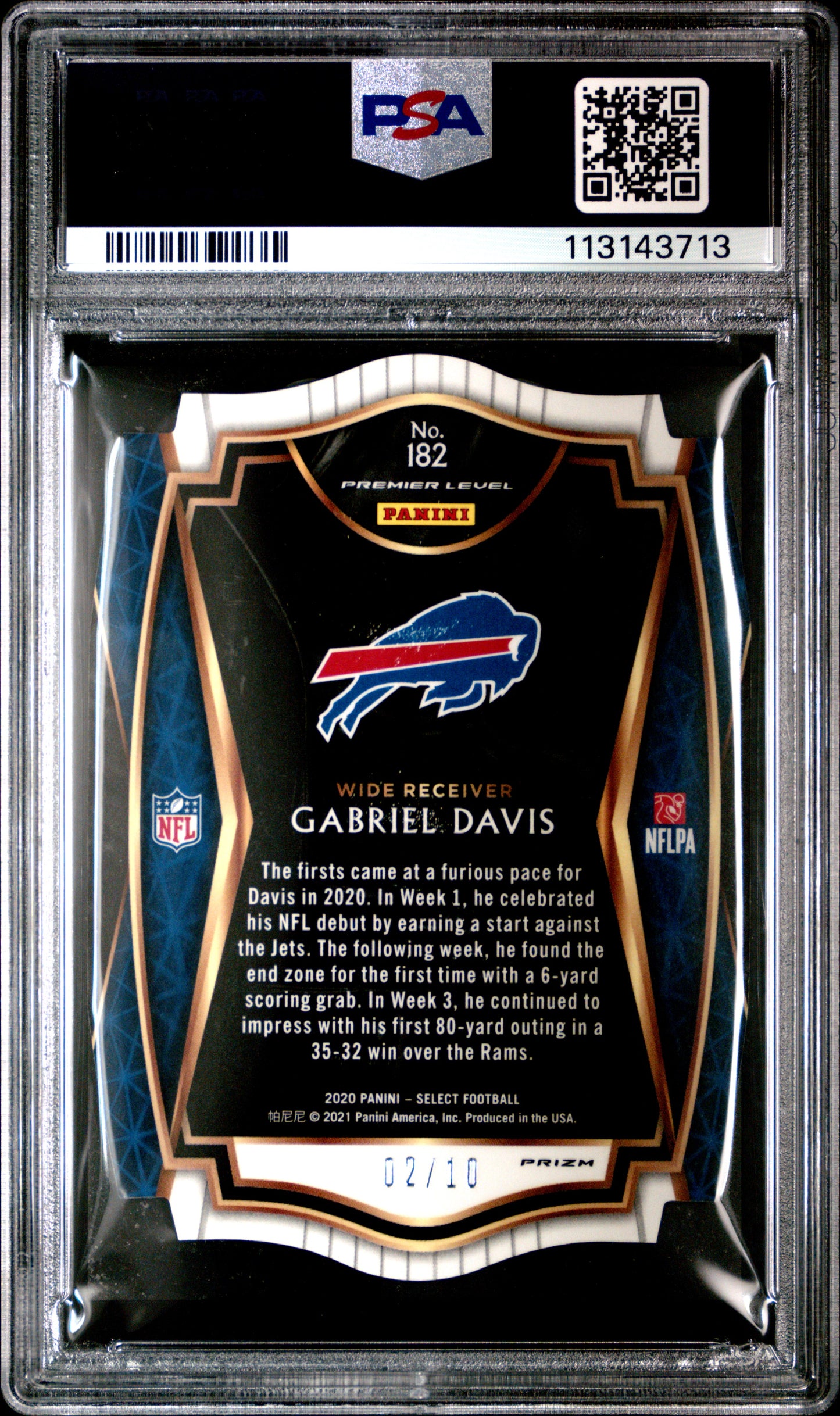 2020 Panini Select Gabriel Davis #182 Die Cut Gold Prizm PSA 9