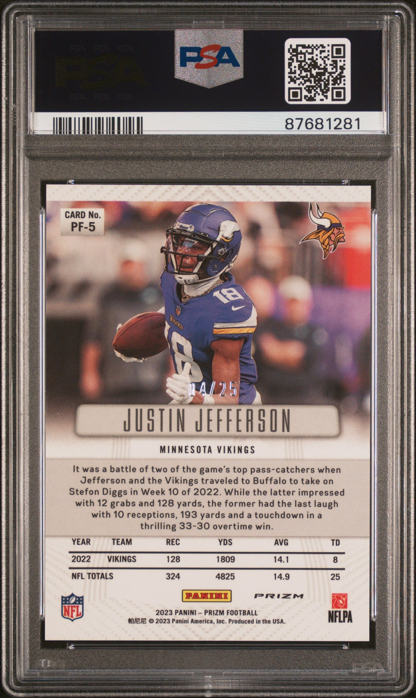 2023 Panini Prizm Prizm Flashback Justin Jefferson #PF5 Mojo PSA 10
