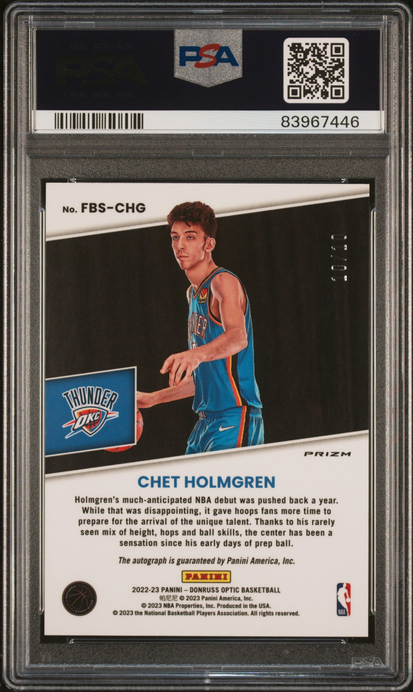 2022 Panini Donruss Optic Fast Break Signatures Chet Holmgren Gold PSA 10