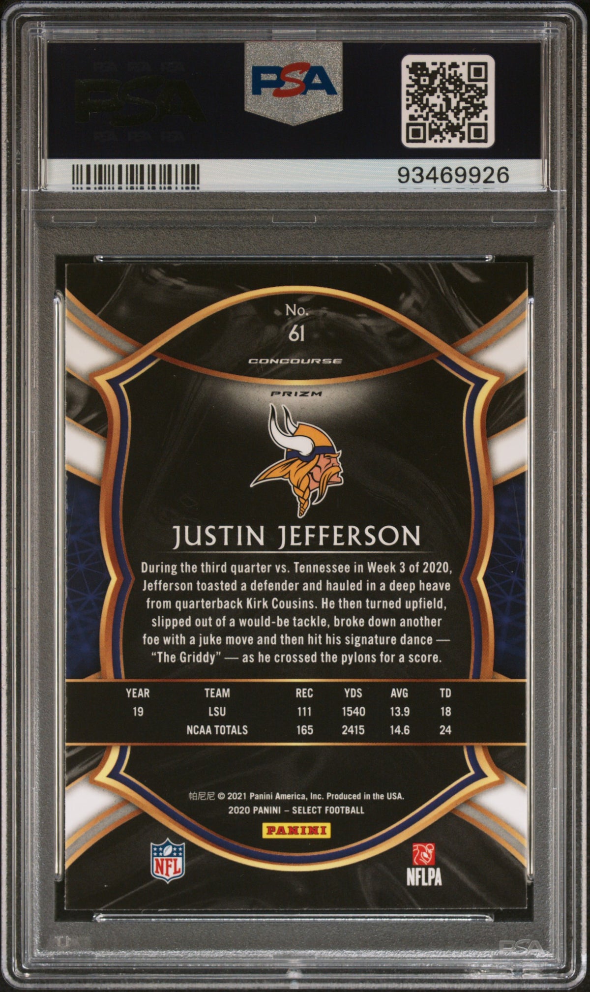 2020 Panini Select Justin Jefferson #61 Silver Prizm PSA 10