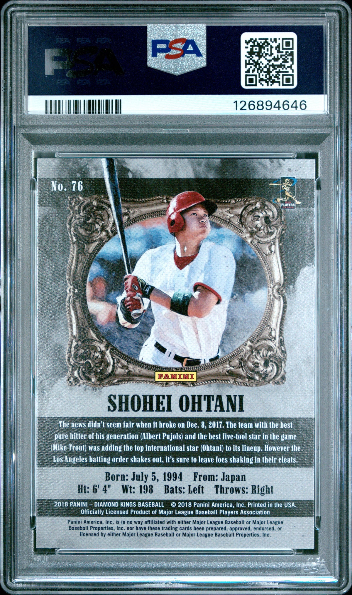2018 Panini Diamond Kings Shohei Ohtani #76 Sepia PSA 10