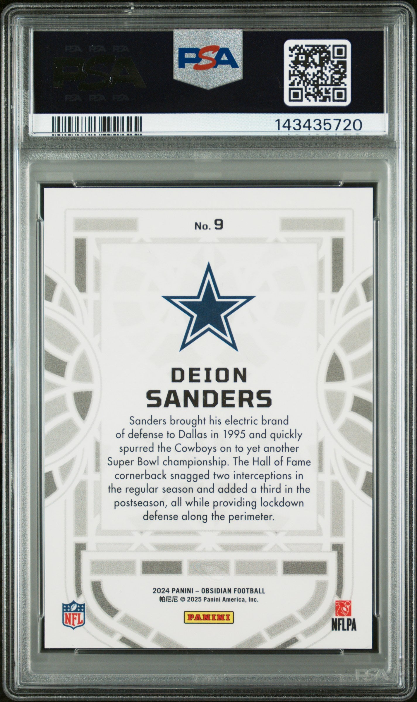 2024 Panini Obsidian Black Stained Glass Deion Sanders #9 PSA 9