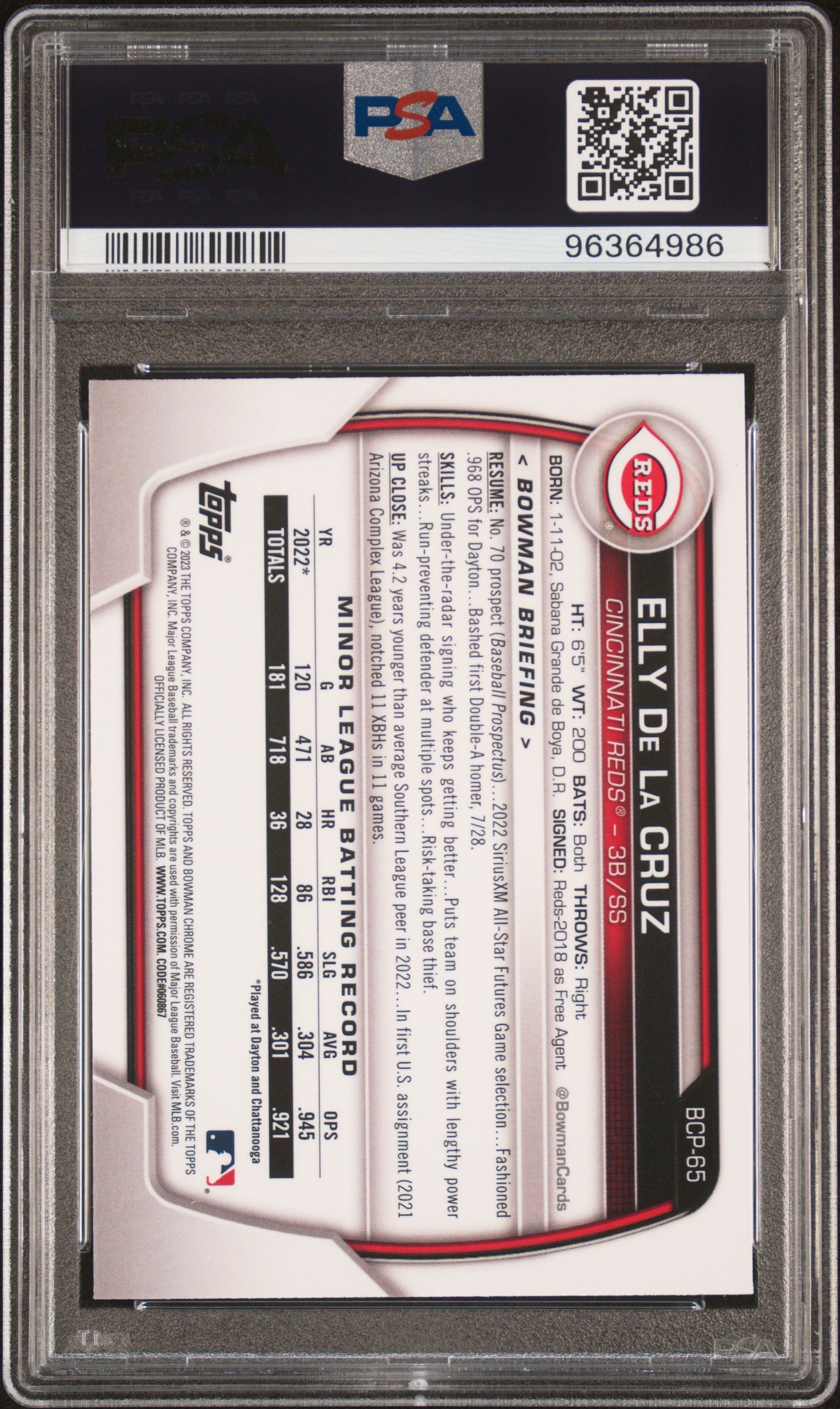 2023 Bowman Mega Box Chrome Elly De La Cruz #65 PSA 10