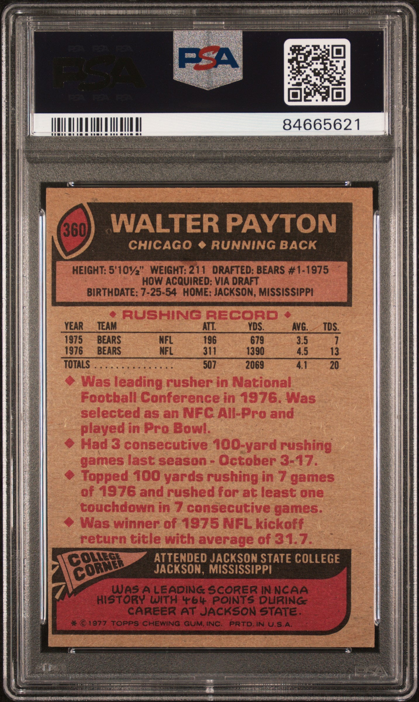 1977 Topps Walter Payton #360 All Pro PSA 6