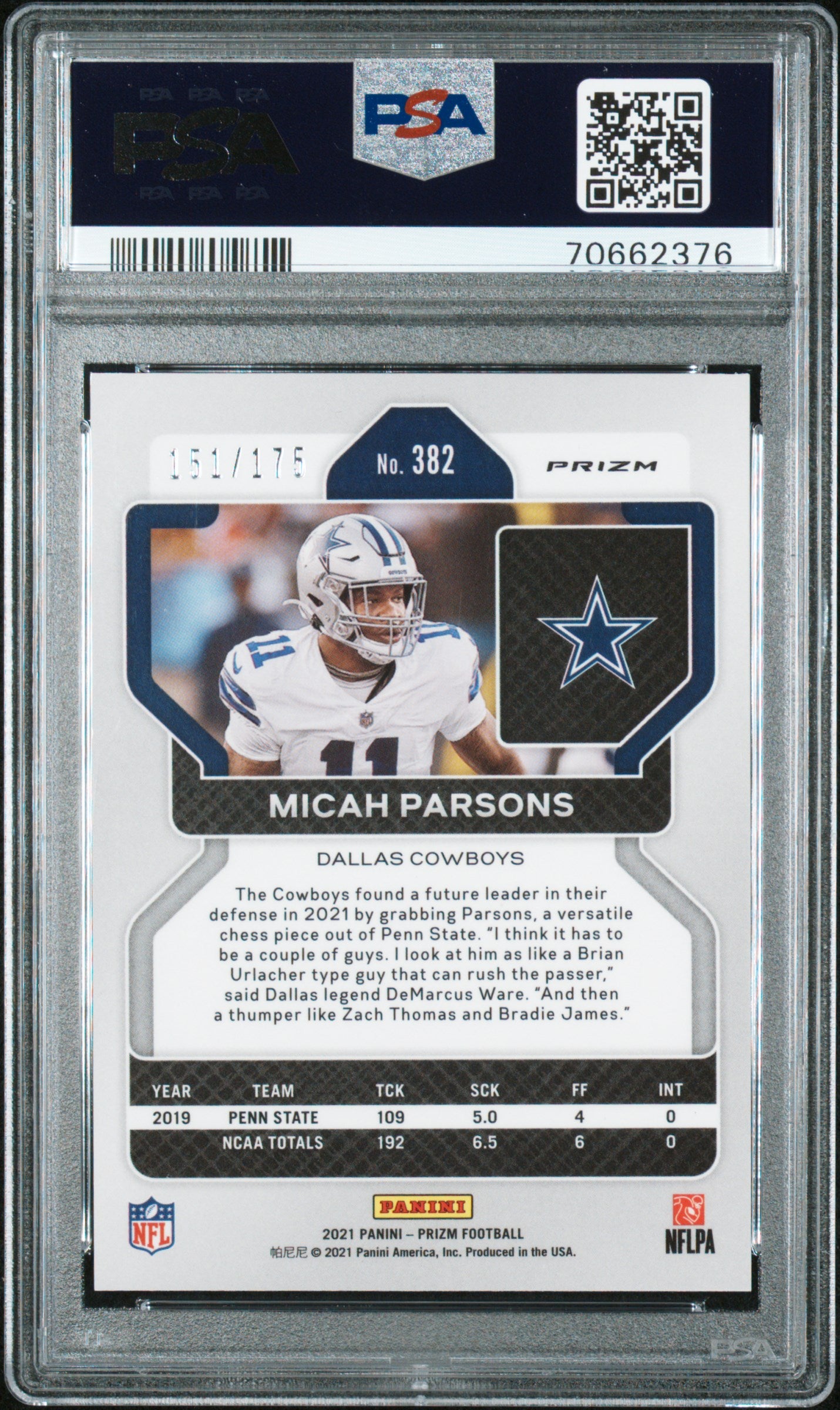 2021 Panini Prizm Micah Parsons #382 Hyper PSA 10