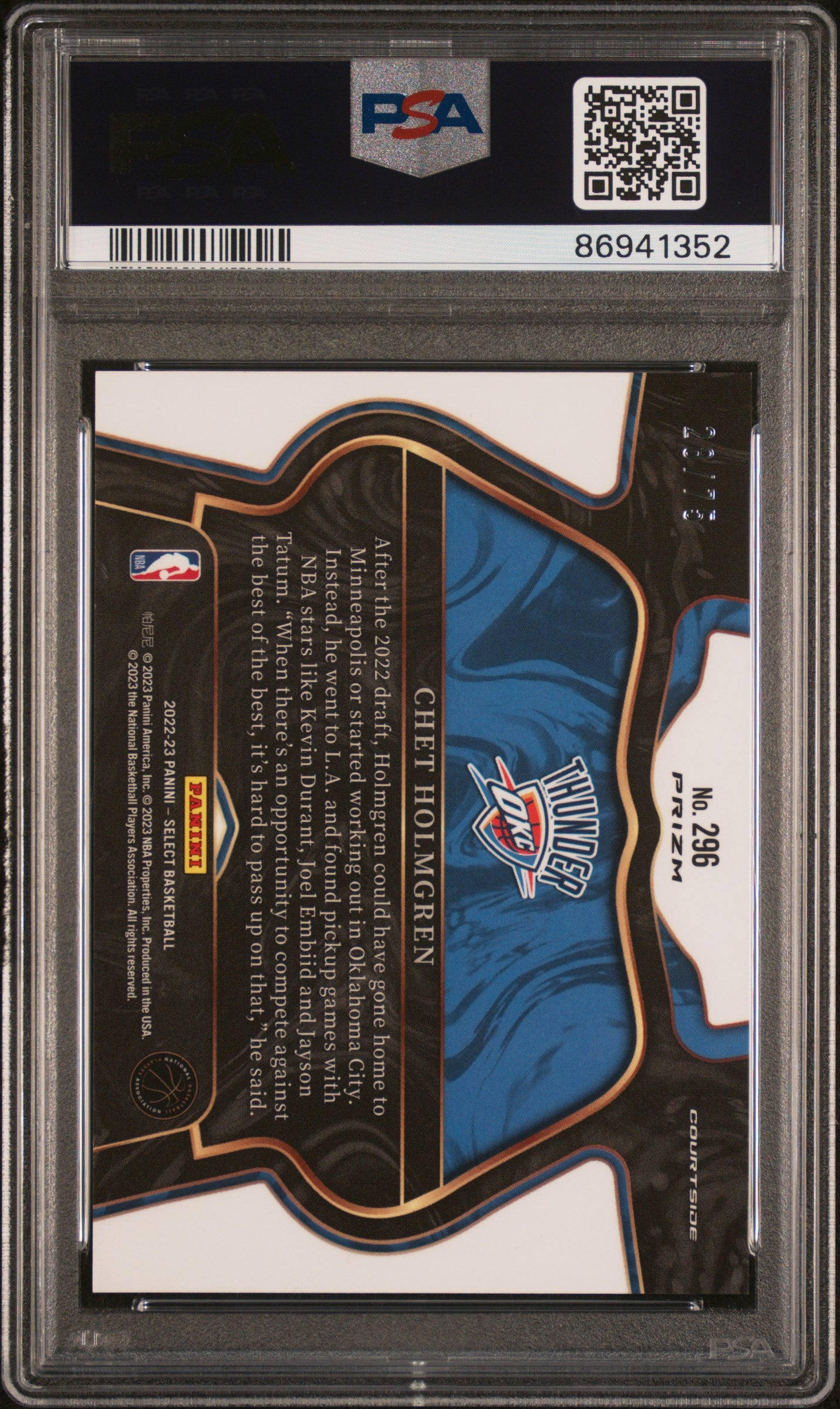 2022 Panini Select Chet Holmgren #296 White Disco PSA 9