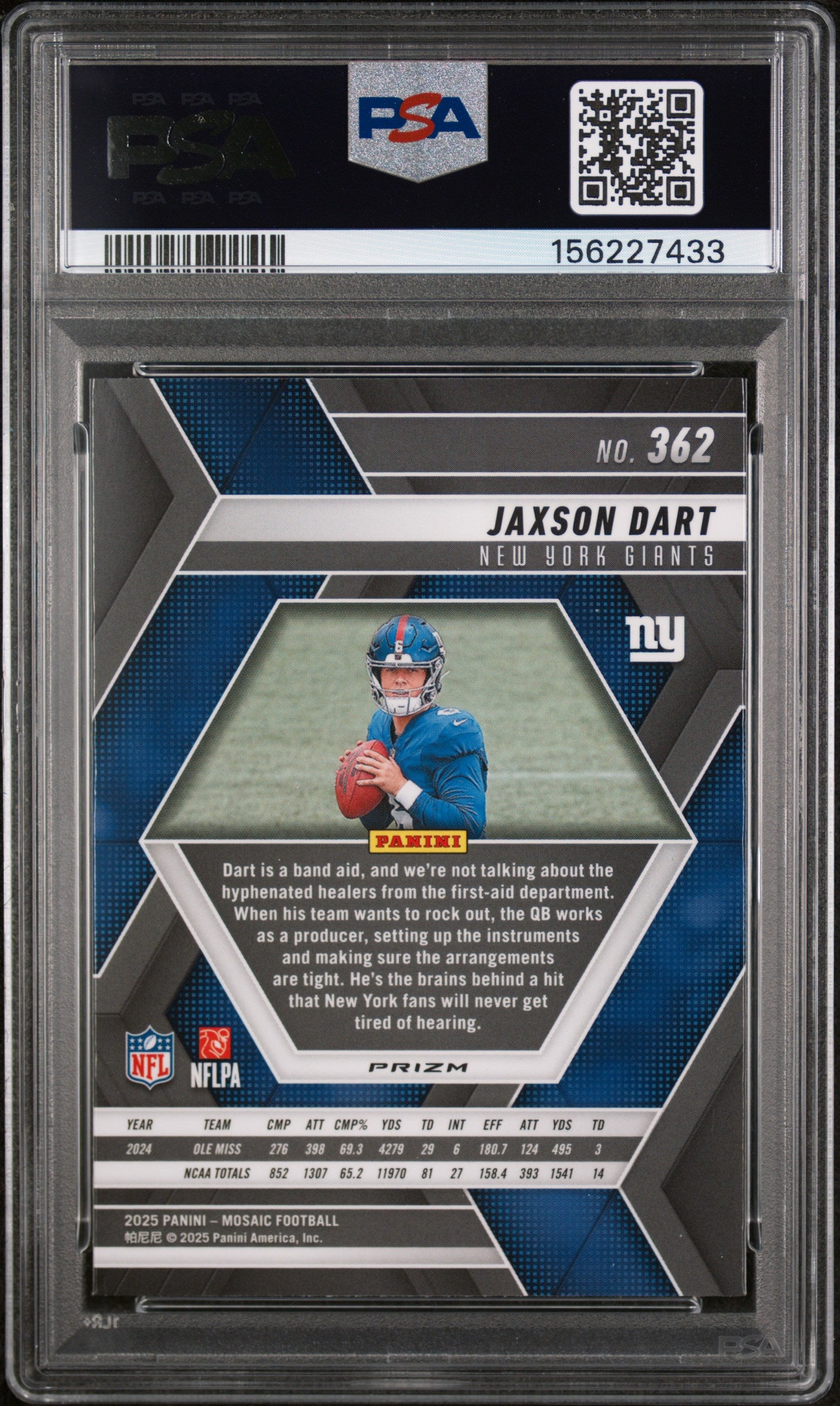 2025 Panini Mosaic Jaxson Dart #362 Reactive Yellow PSA 10