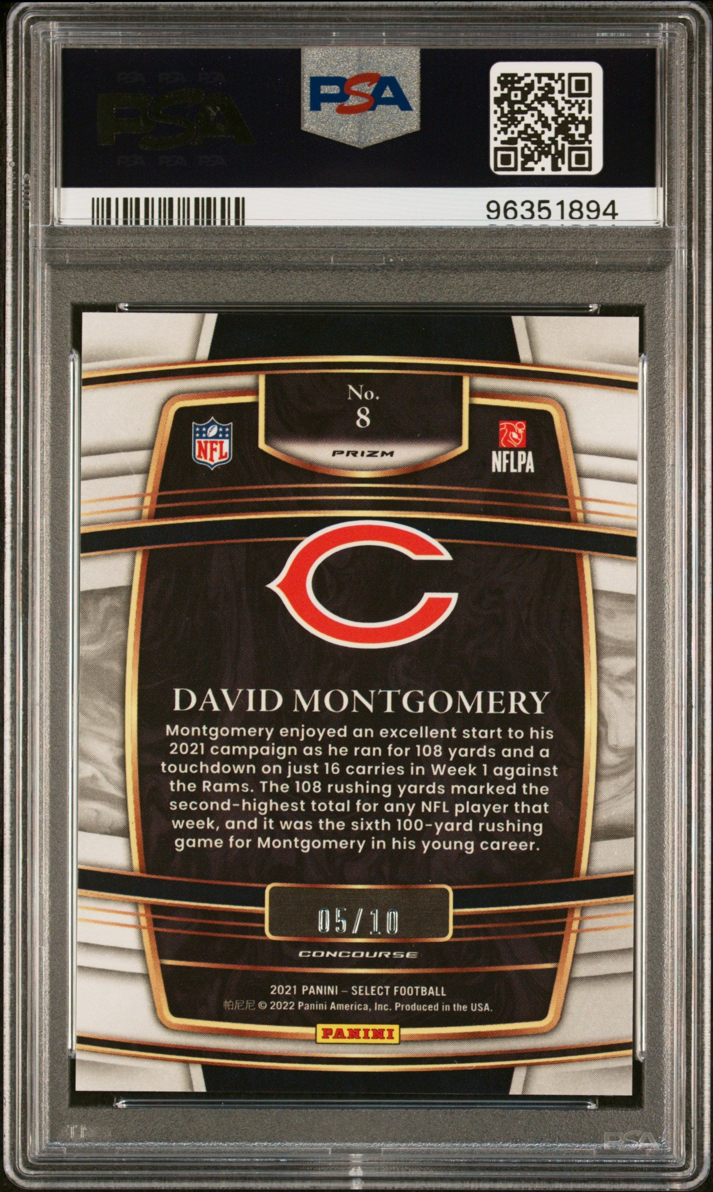 2021 Panini Select David Montgomery #8 Gold Prizm PSA 10