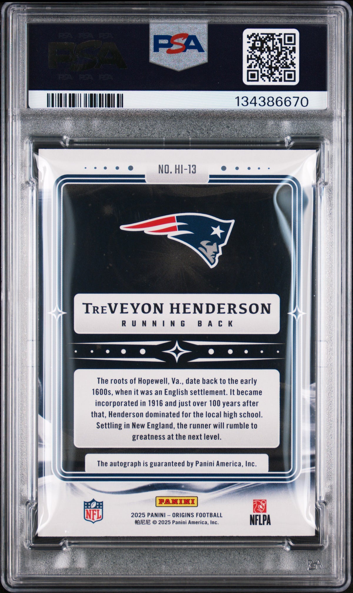 2025 Panini Origins Hometown Inscriptions Treveyon Henderson Gold /10 PSA 9