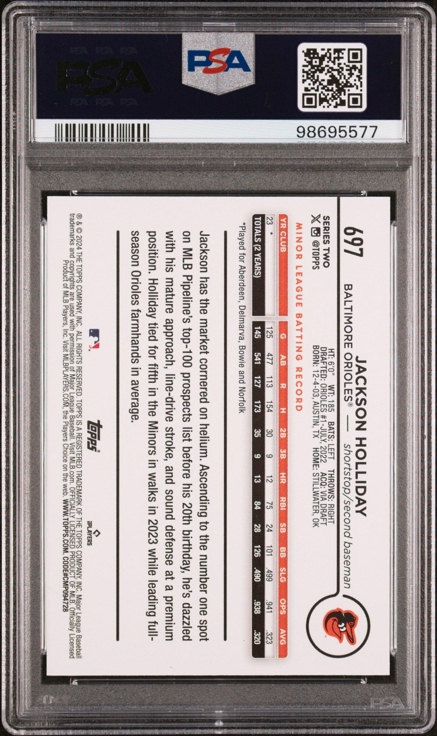 2024 Topps Jackson Holliday #697 SP Fun Face PSA 8