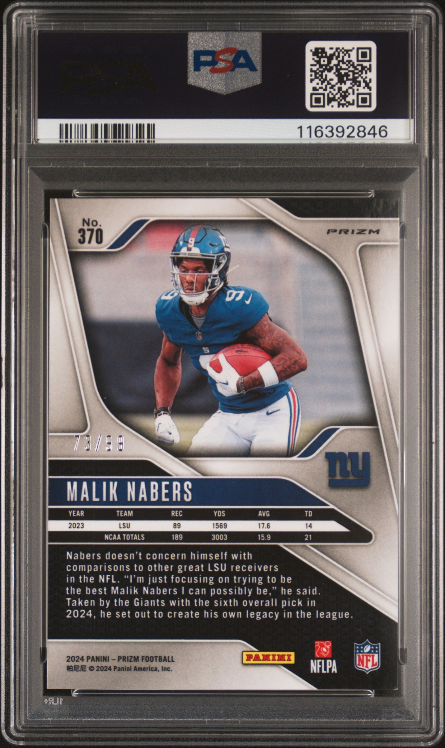 2024 Panini Prizm Malik Nabers #370 Purple Wave PSA 9