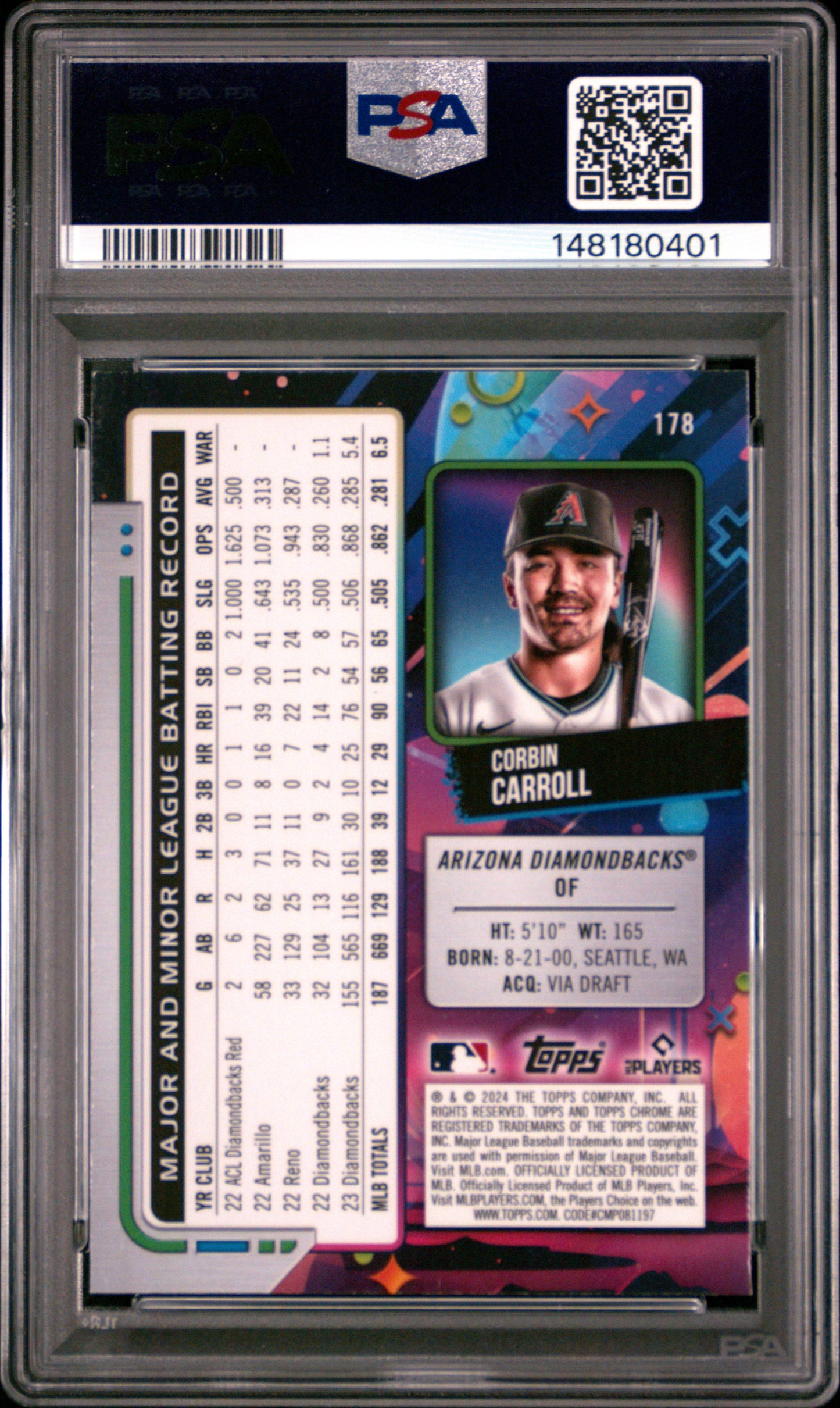 2024 Topps Cosmic Chrome Corbin Carroll #178 Gold Interstellar Ref 11/50 PSA 9