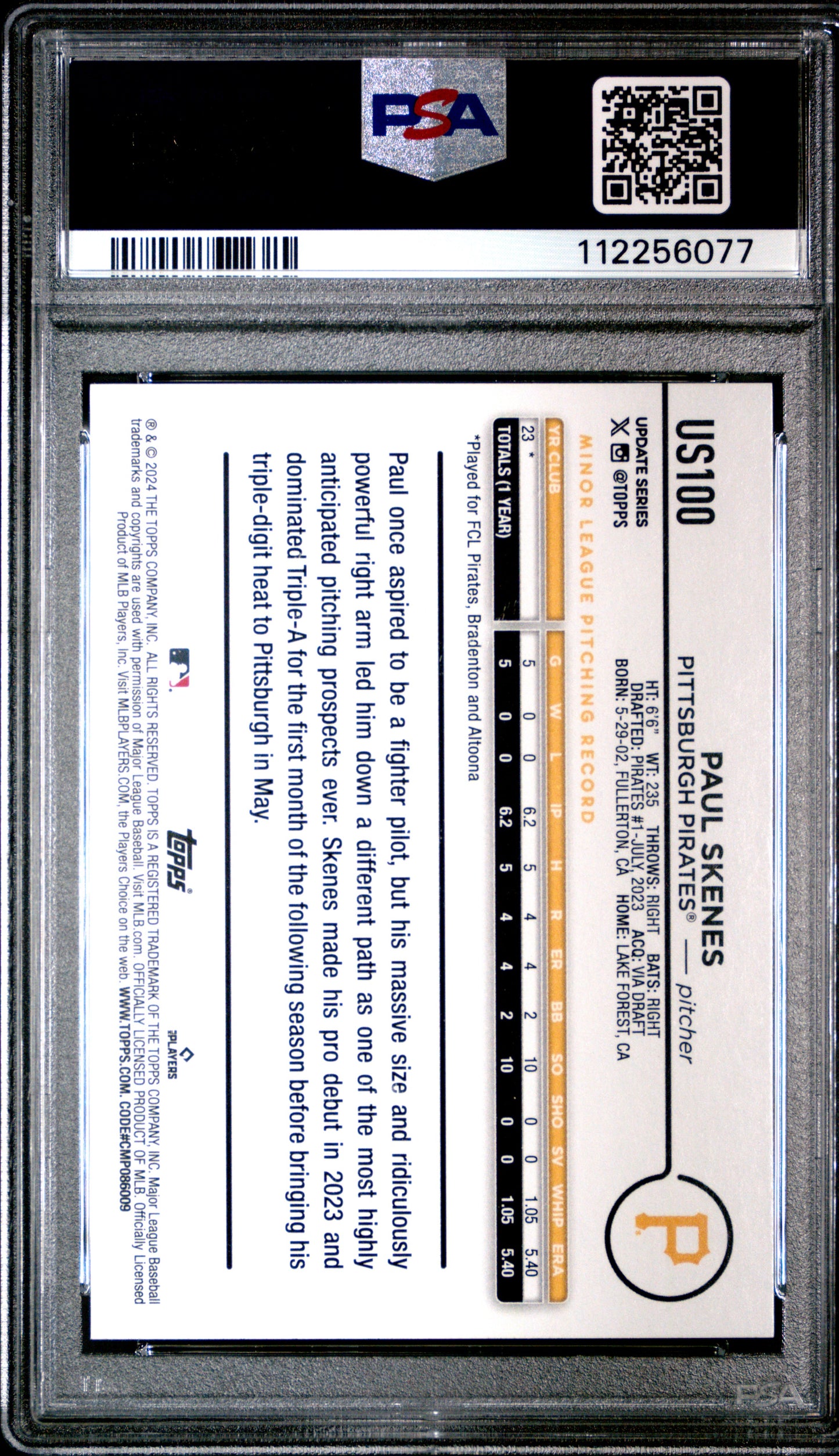 2024 Topps Update Paul Skenes #US100 PSA 10