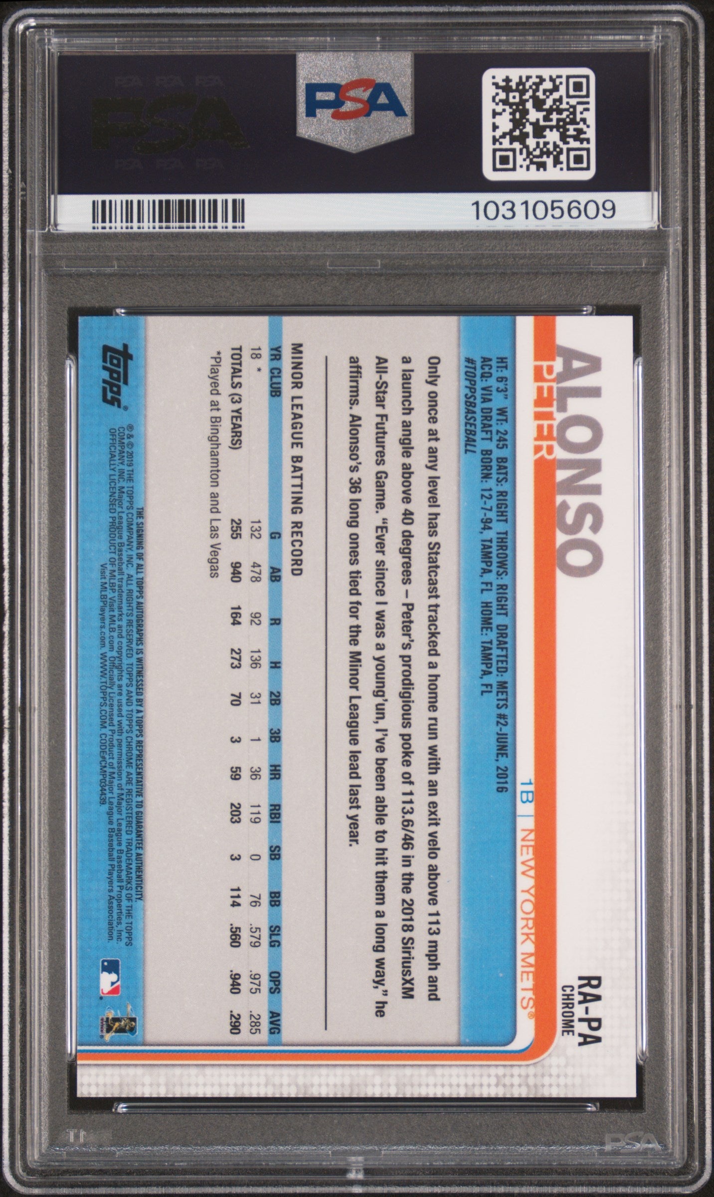 2019 Topps Chrome Rookie Autographs Peter Alonso #RA-PA PSA 10