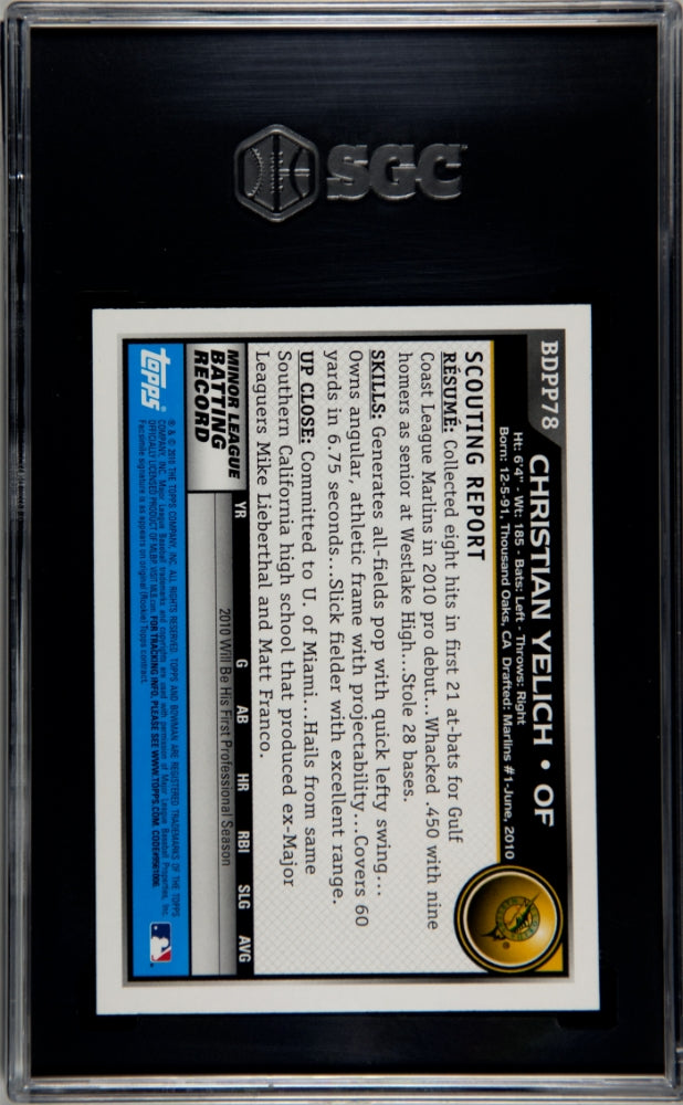 2010 Bowman Draft Picks & Prospects Christian Yelich #BDPP78 SGC 10