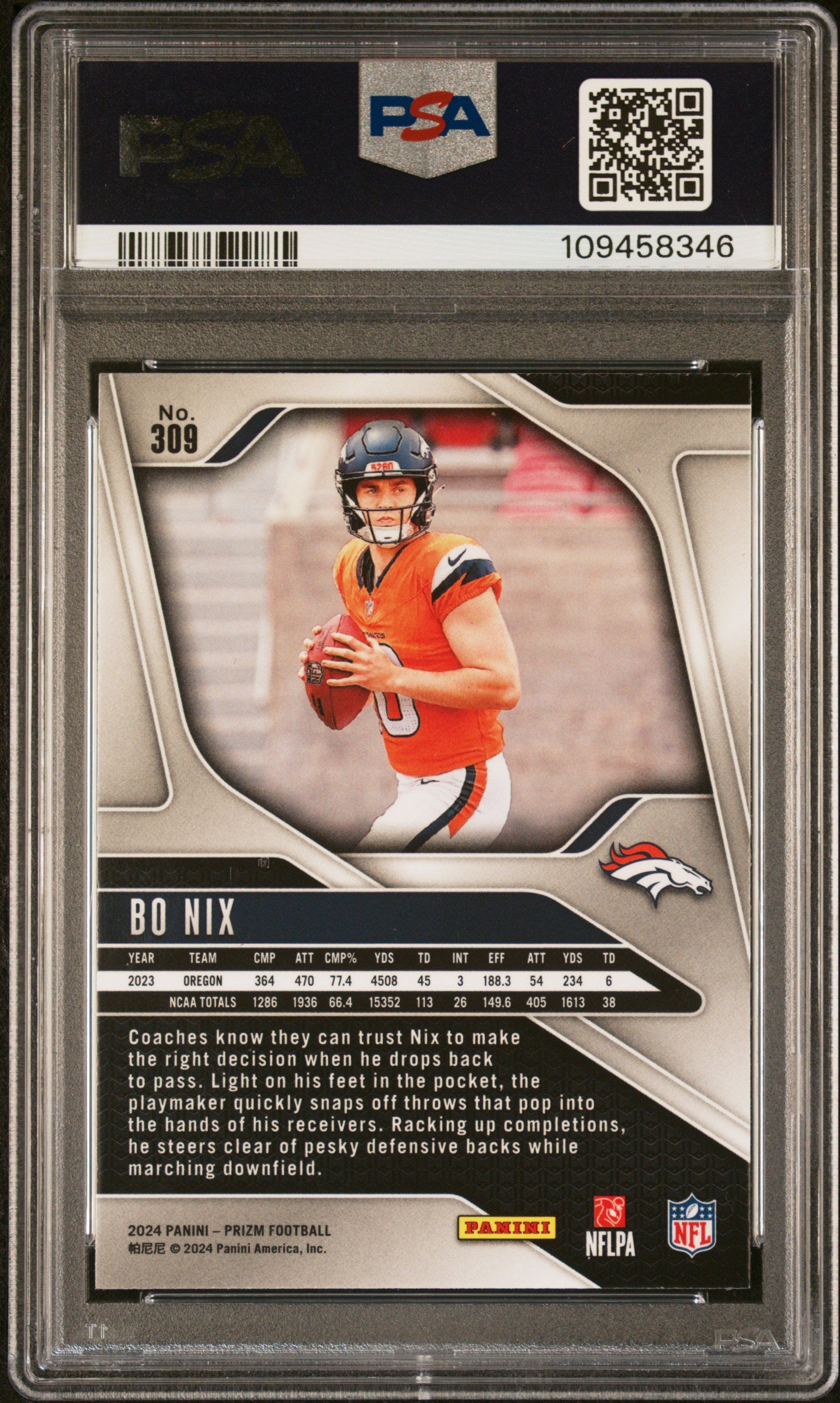 2024 Panini Prizm Bo Nix #309 PSA 10